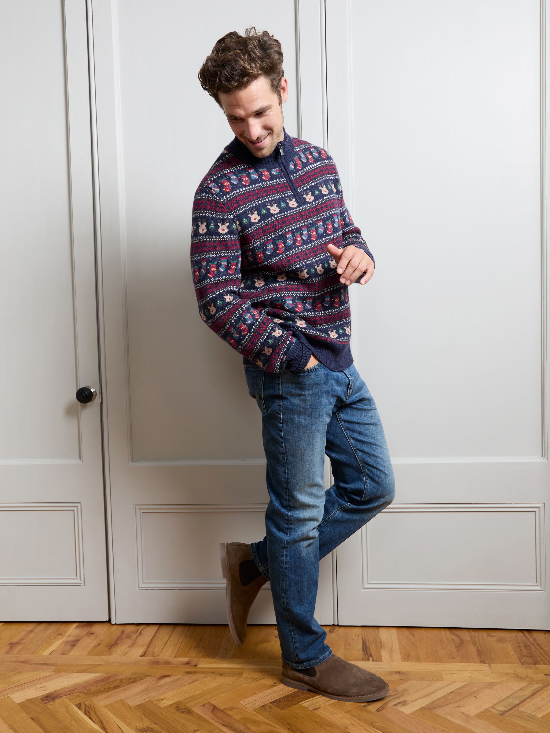 Navy Blue Men's Long Sleeve Christmas Fairisle Jumper - Image 1 of 4