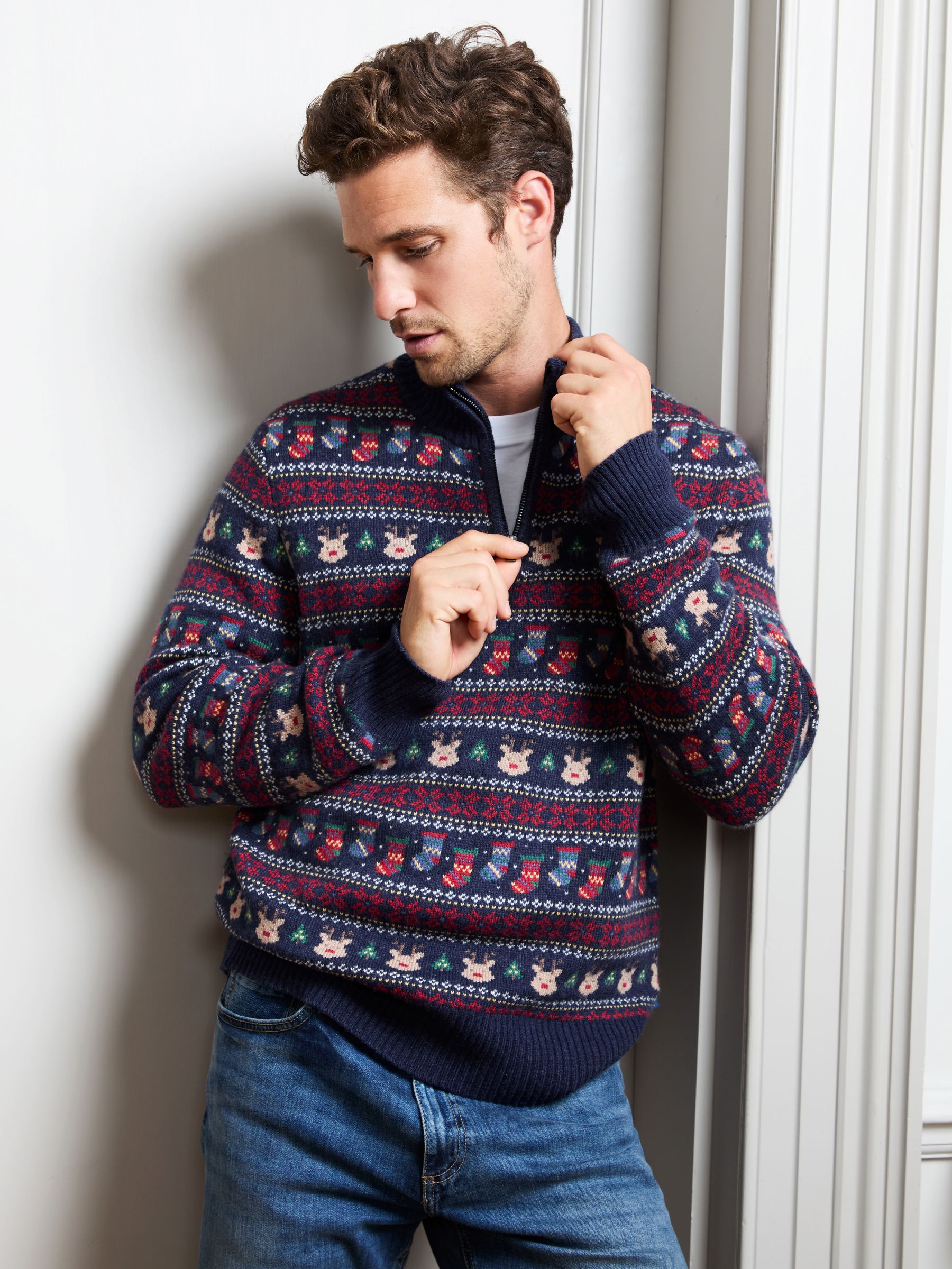 Navy Blue Men's Long Sleeve Christmas Fairisle Jumper - Image 2 of 4 Navy Blue Men's Long Sleeve Christmas Fairisle Jumper - Image 2 of 4