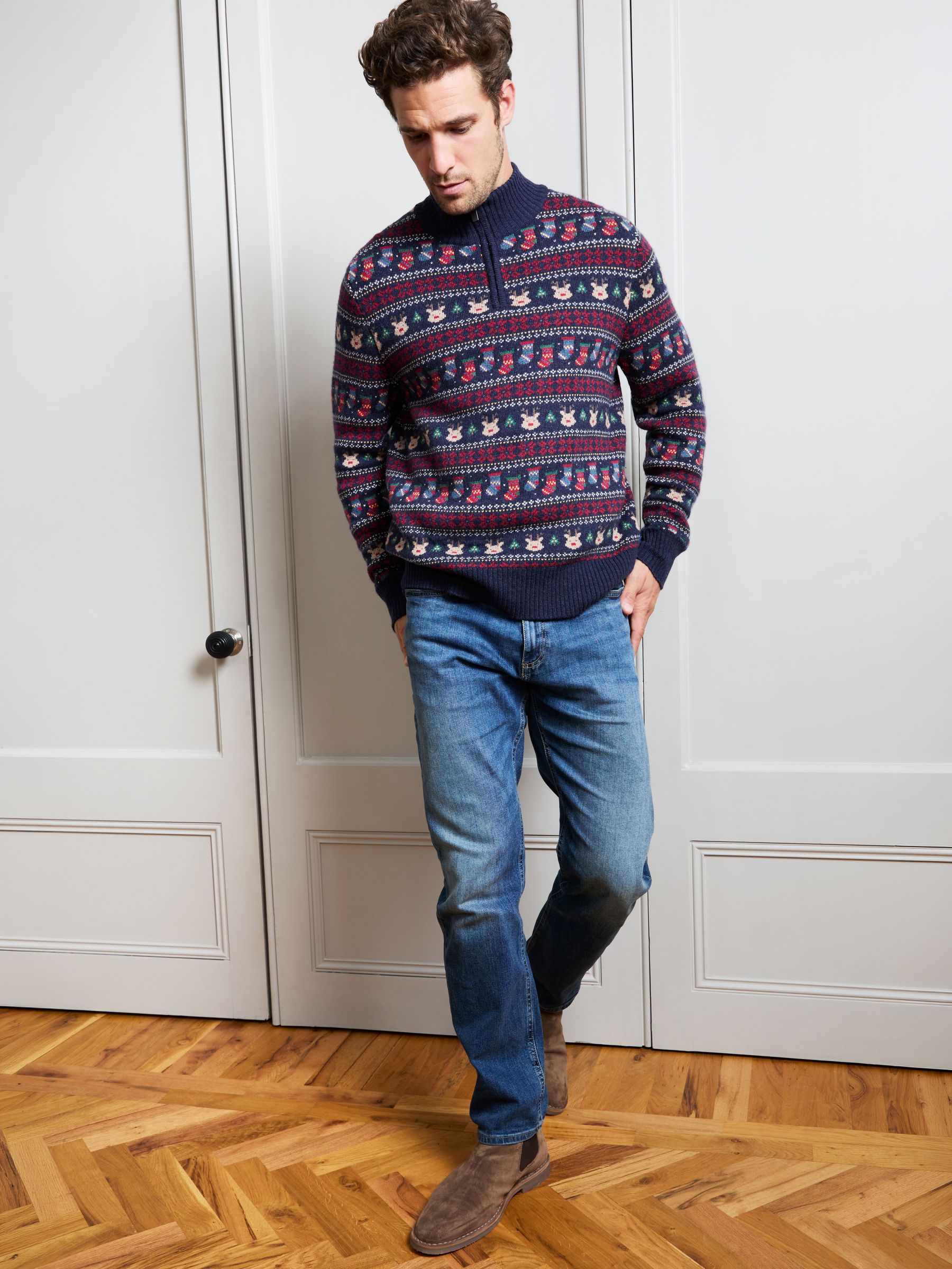 Navy Blue Men's Long Sleeve Christmas Fairisle Jumper - Image 3 of 4