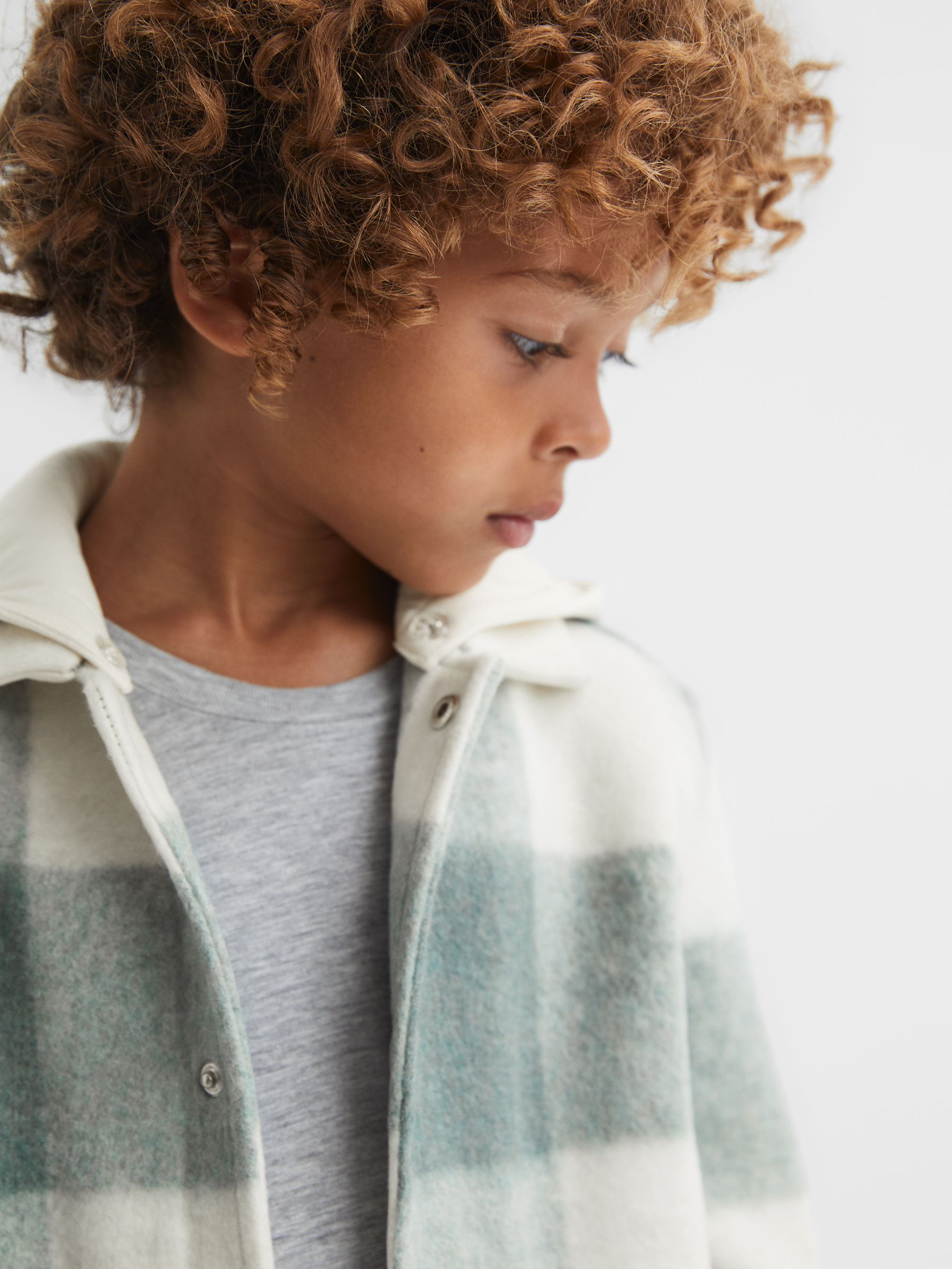 Junior Brushed Removable Hood Check Jacket in Sage - Image 1 of 1