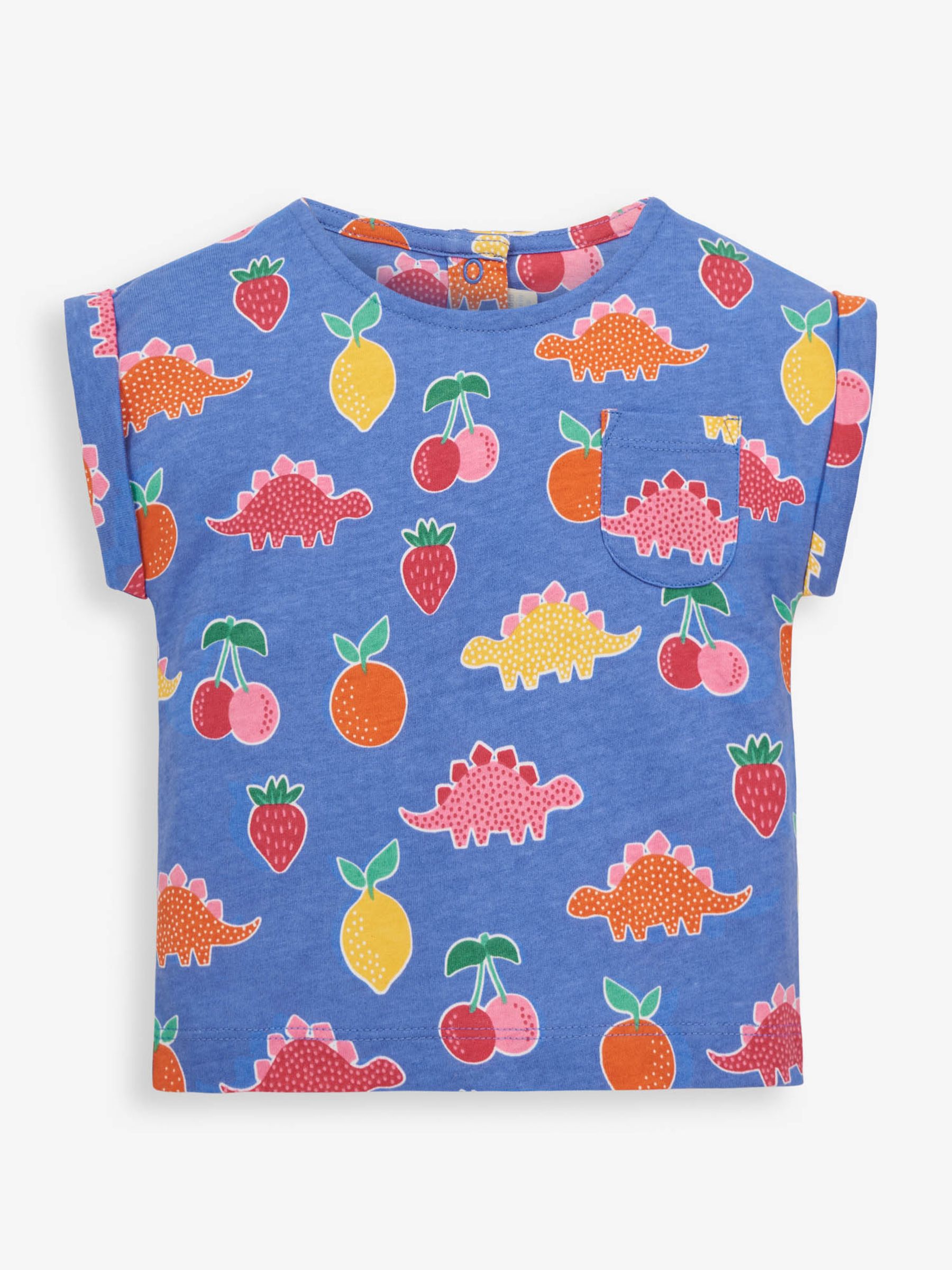 Blue Girls' Dinosaur & Fruit Print Pocket T-Shirt - Image 1 of 2