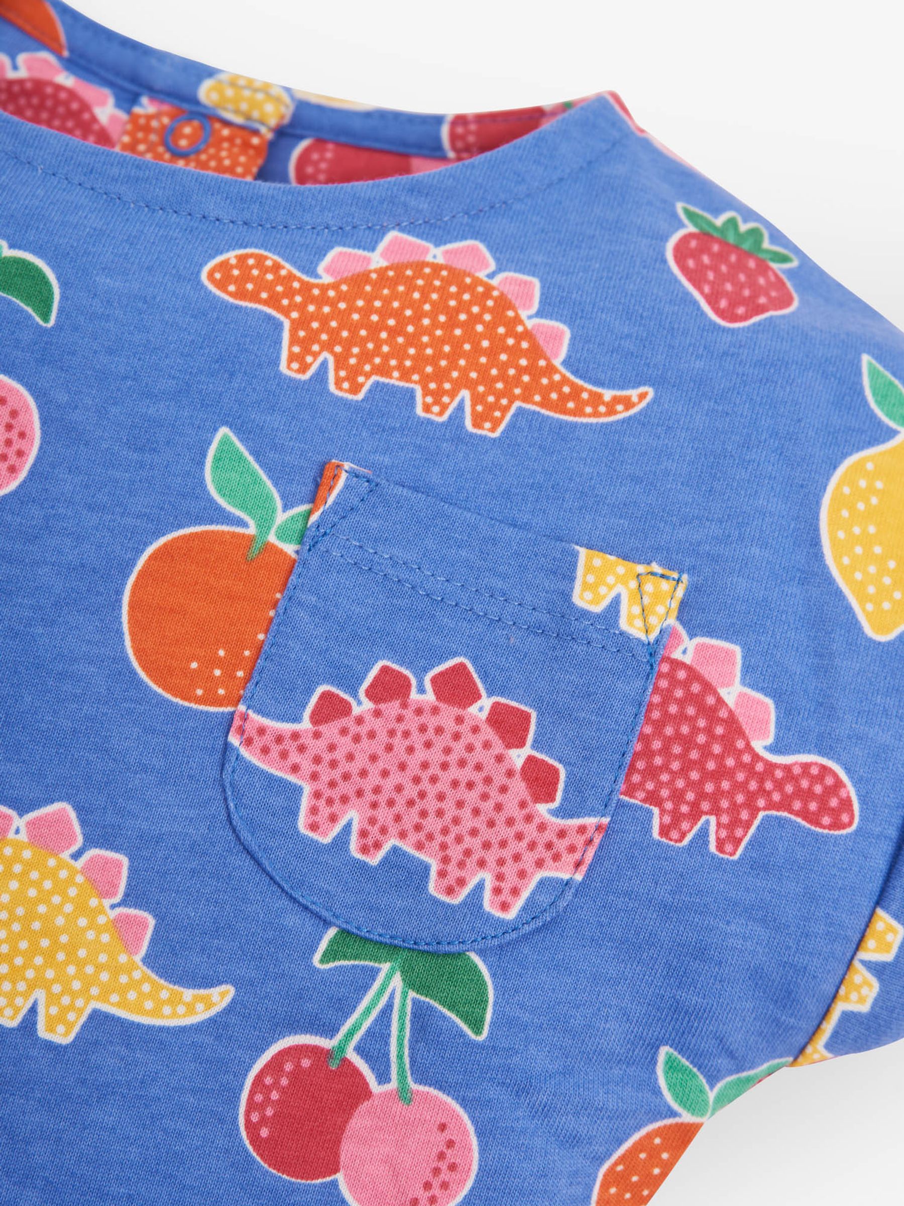 Blue Girls' Dinosaur & Fruit Print Pocket T-Shirt - Image 2 of 2