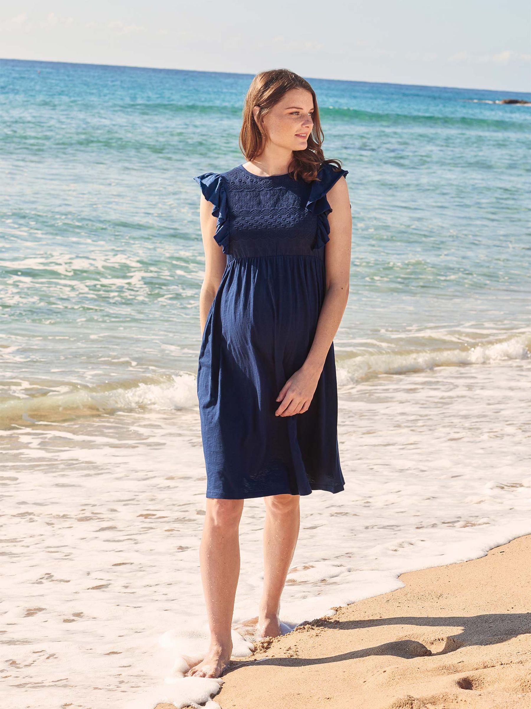 Navy Jersey Broderie Anglaise Maternity Dress - Image 4 of 5