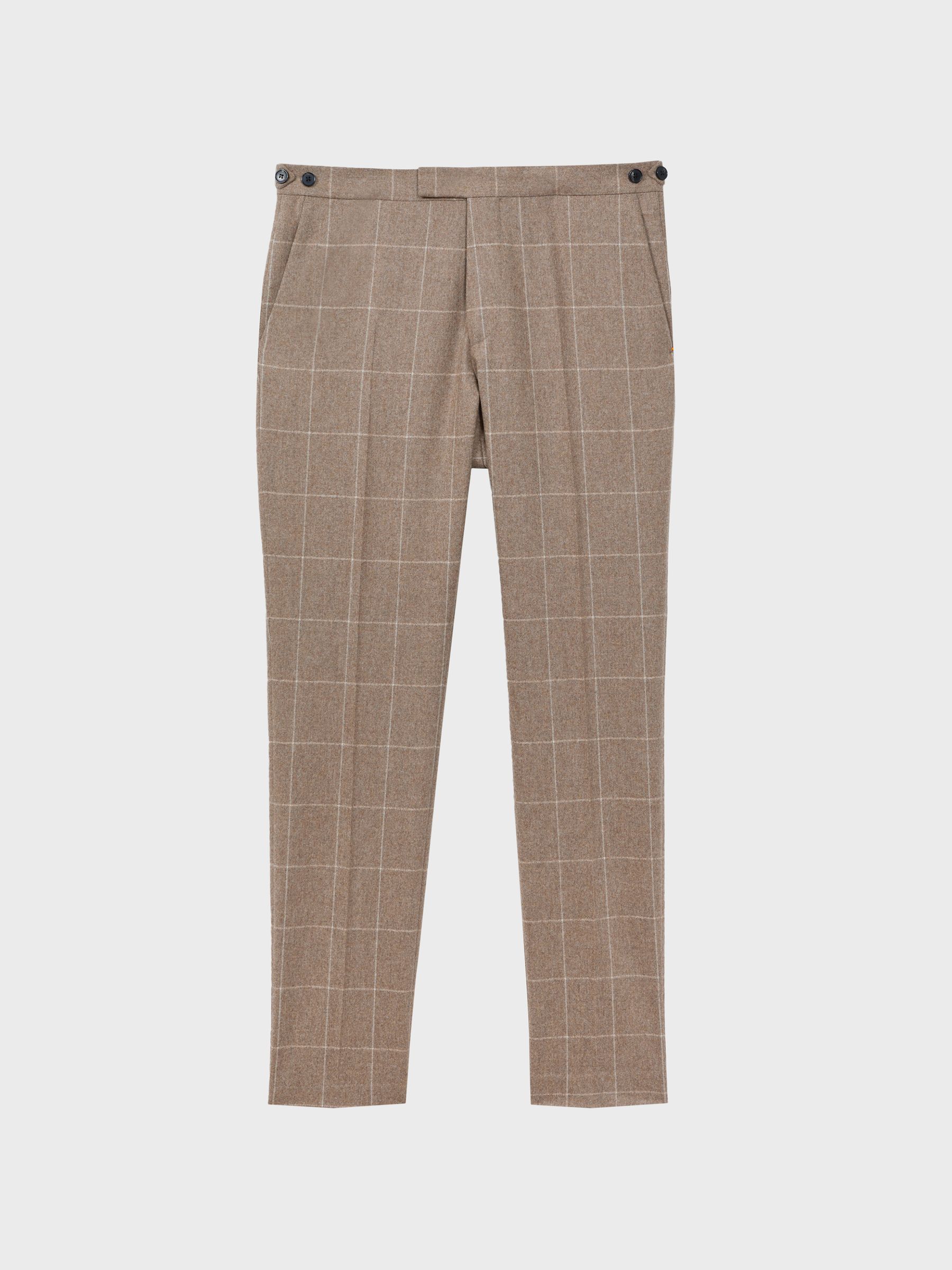Atelier Italian Wool Cashmere Slim Fit Check Trousers in Oatmeal - Image 2 of 6