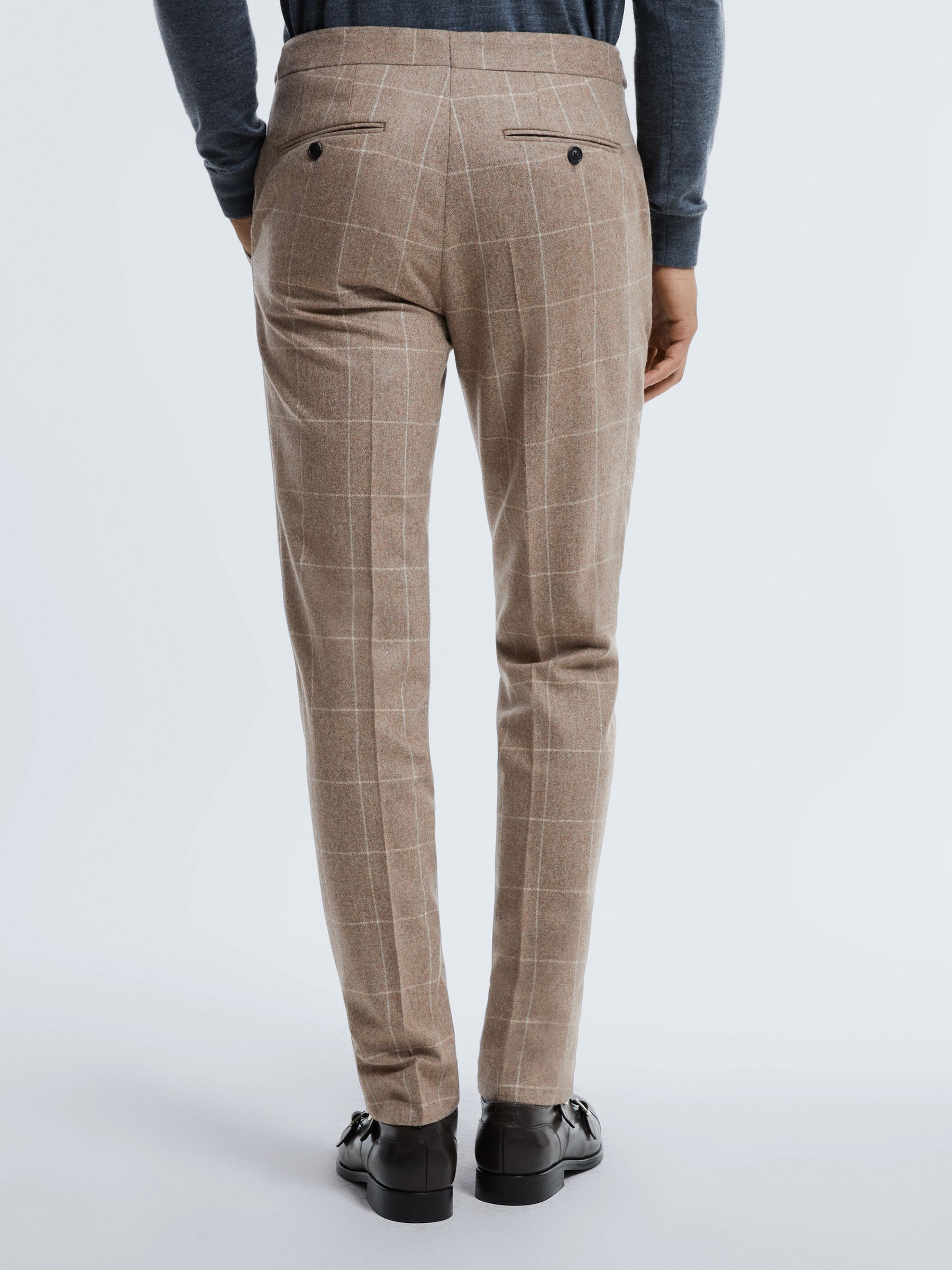 Atelier Italian Wool Cashmere Slim Fit Check Trousers in Oatmeal - Image 5 of 6