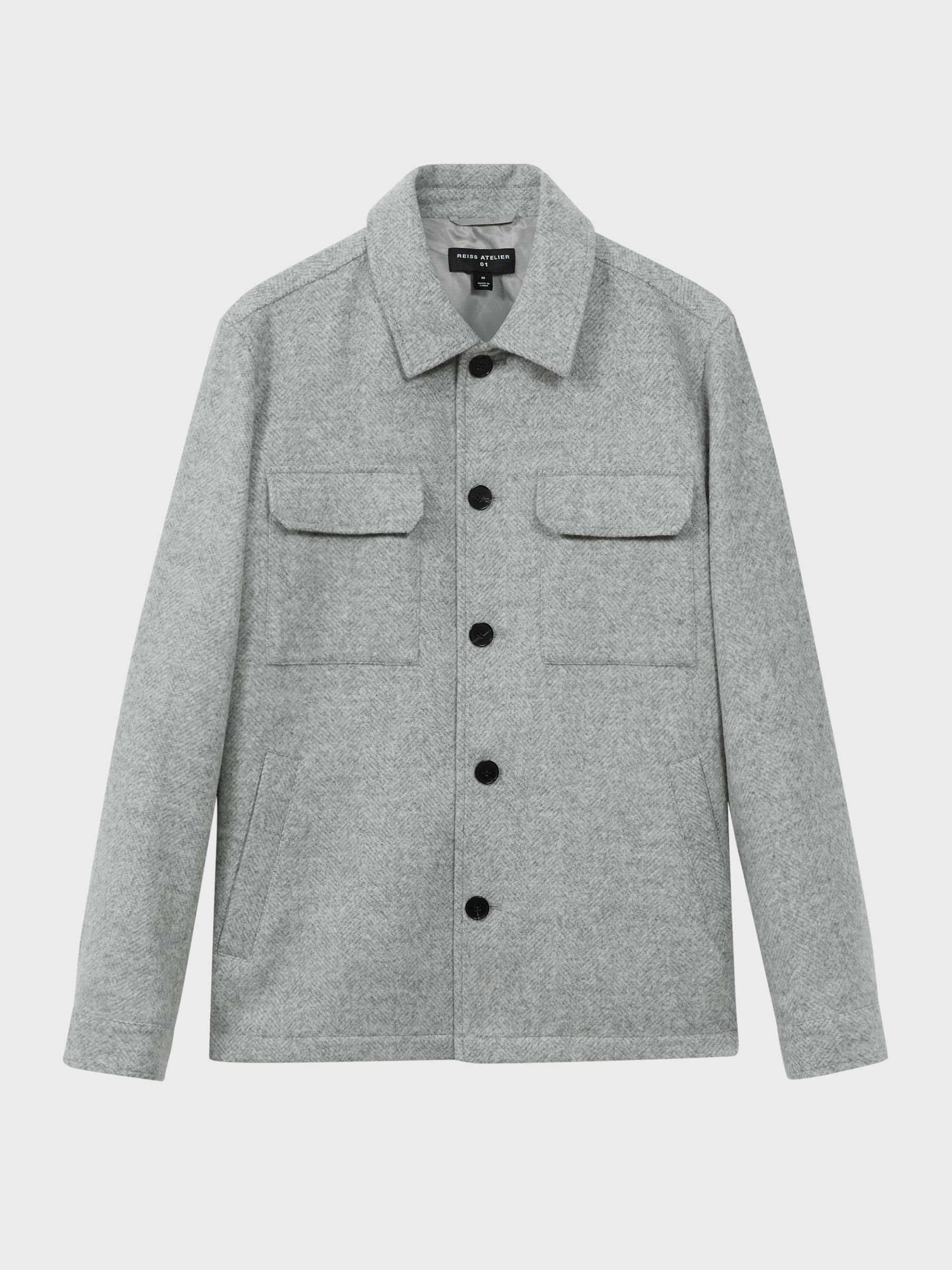Atelier Italian Wool Blend Button-Through Jacket in Soft Grey Melange - Image 2 of 6