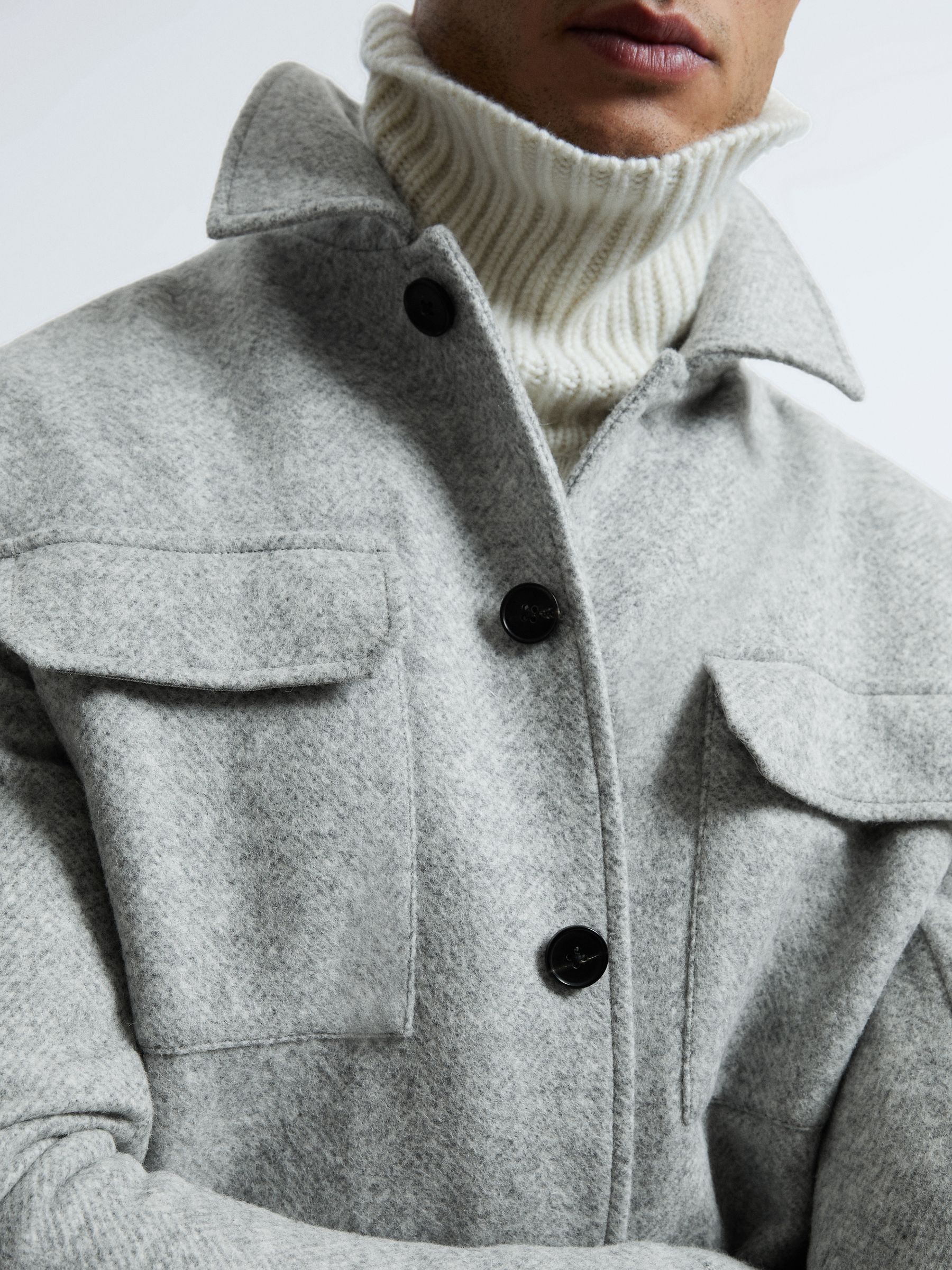 Atelier Italian Wool Blend Button-Through Jacket in Soft Grey Melange - Image 4 of 6