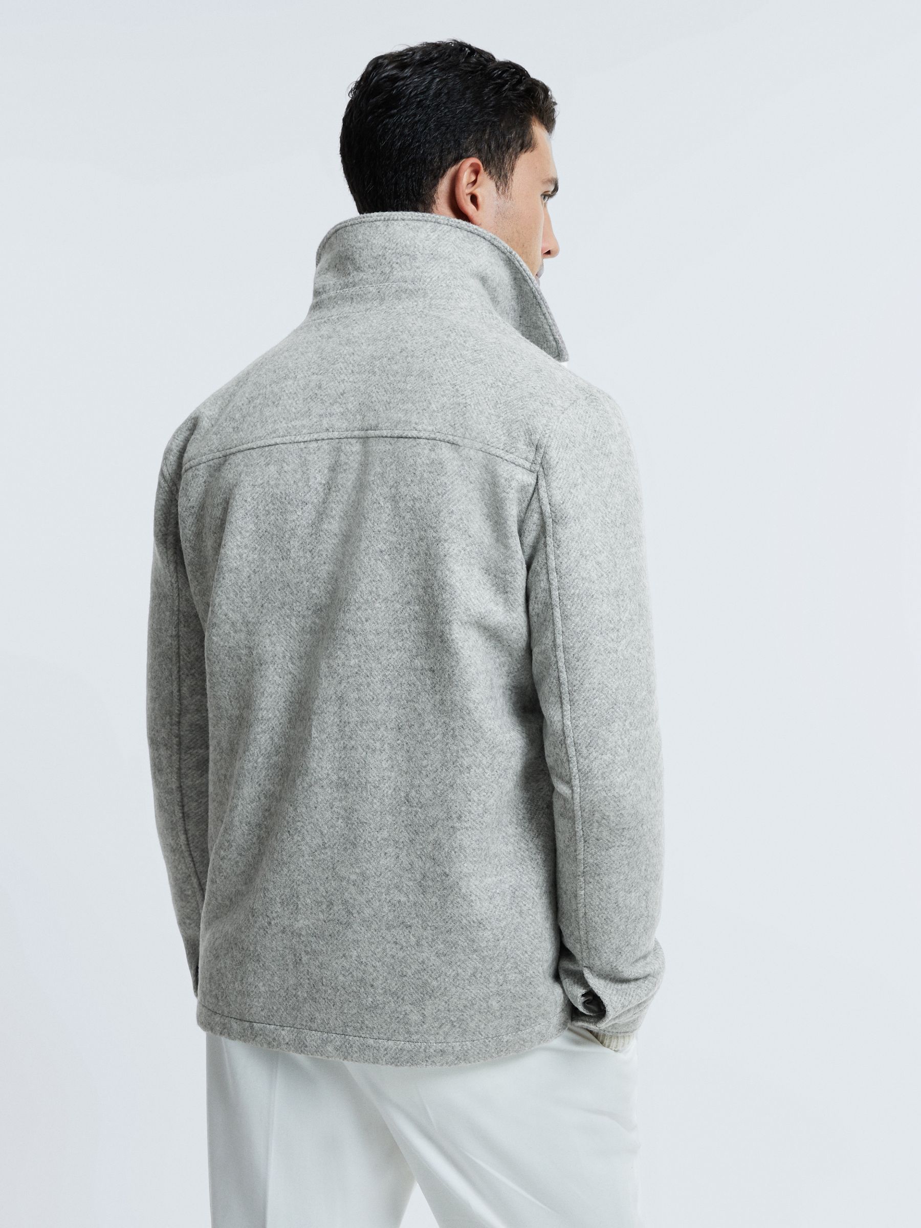 Atelier Italian Wool Blend Button-Through Jacket in Soft Grey Melange - Image 5 of 6