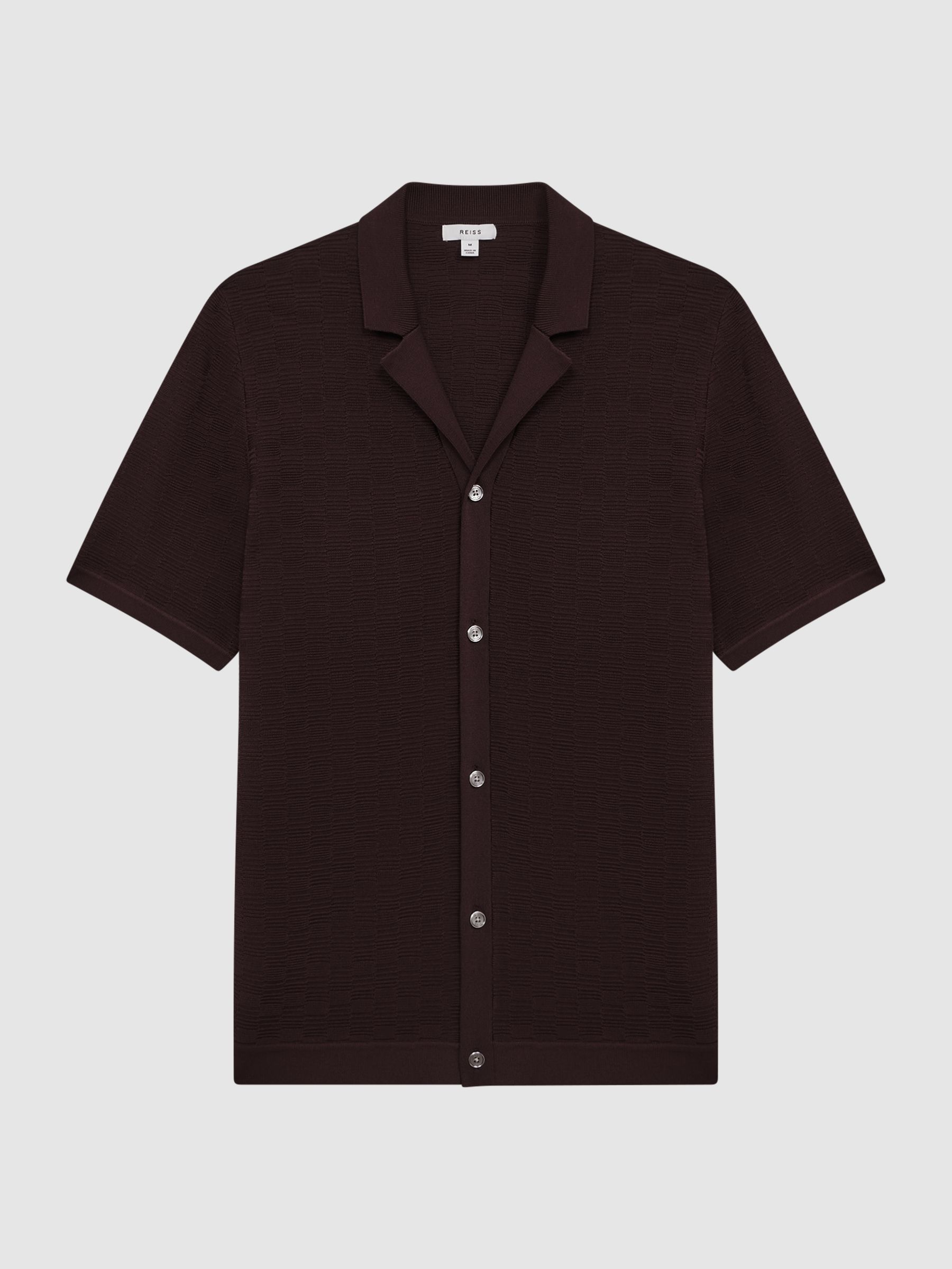 Textured Cuban Collar Button-Through Shirt in Bordeaux - Image 2 of 5