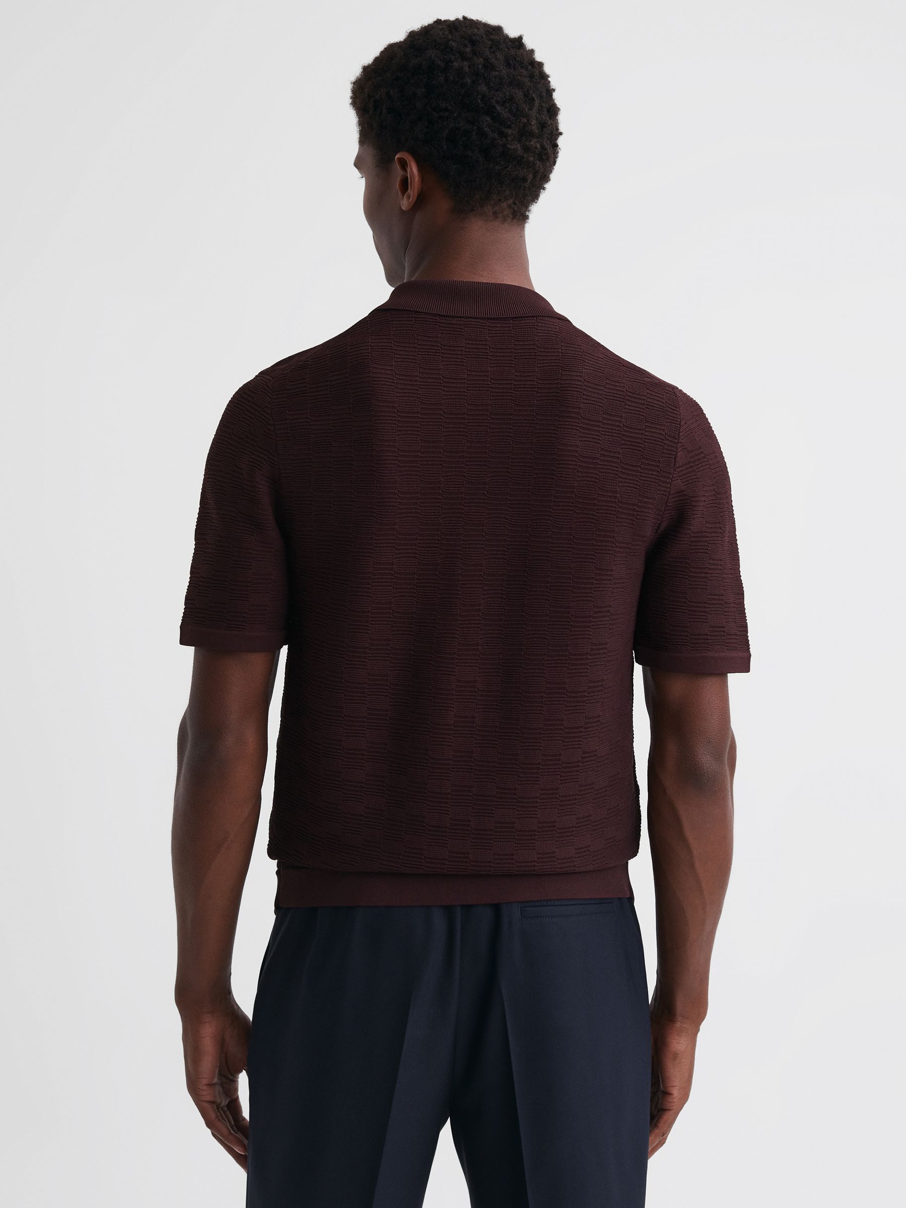 Textured Cuban Collar Button-Through Shirt in Bordeaux - Image 5 of 5