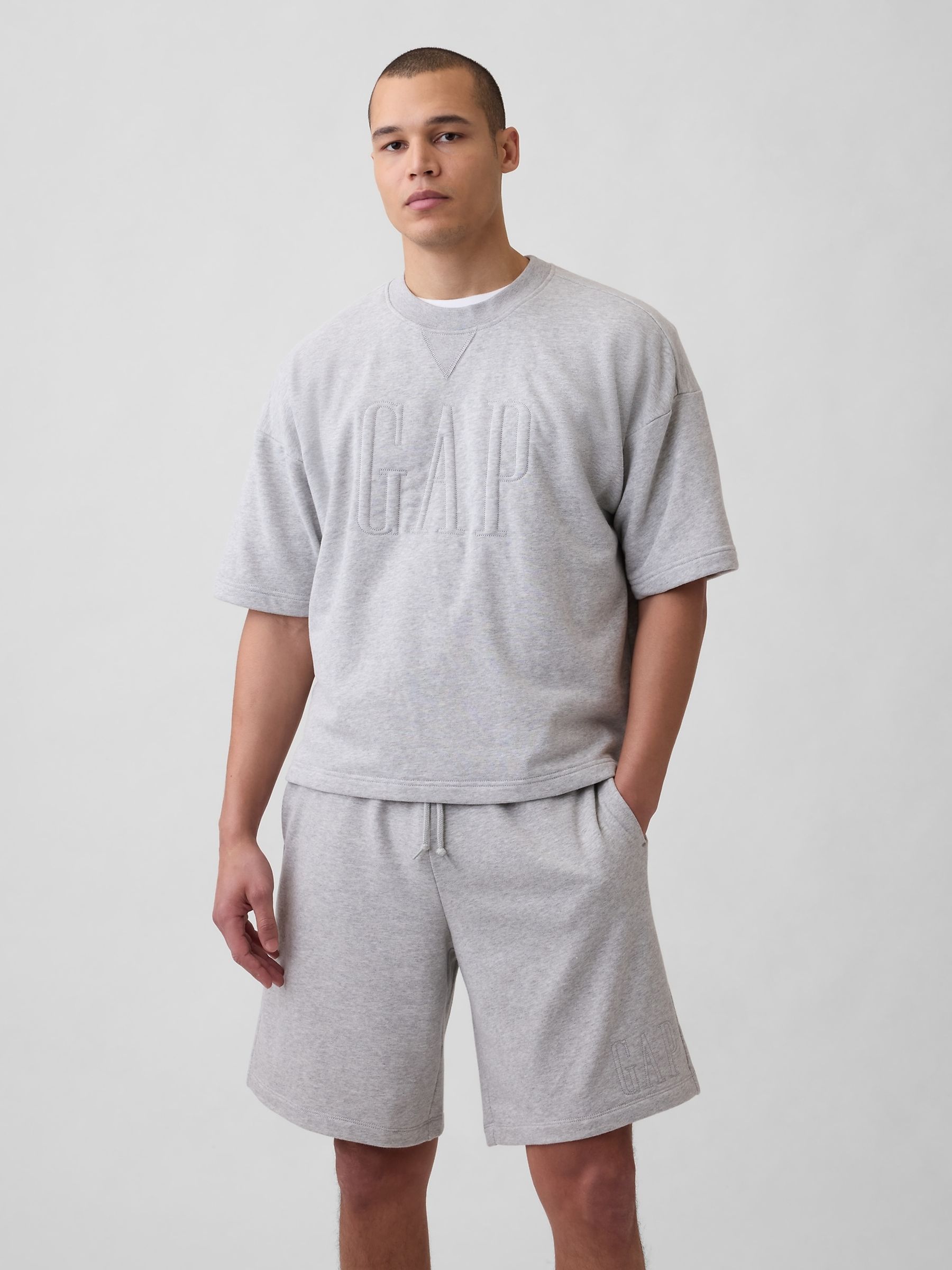 Grey VintageSoft French Terry Oversized Logo Short Sleeve Sweatshirt - Image 1 of 4 Grey VintageSoft French Terry Oversized Logo Short Sleeve Sweatshirt - Image 1 of 4