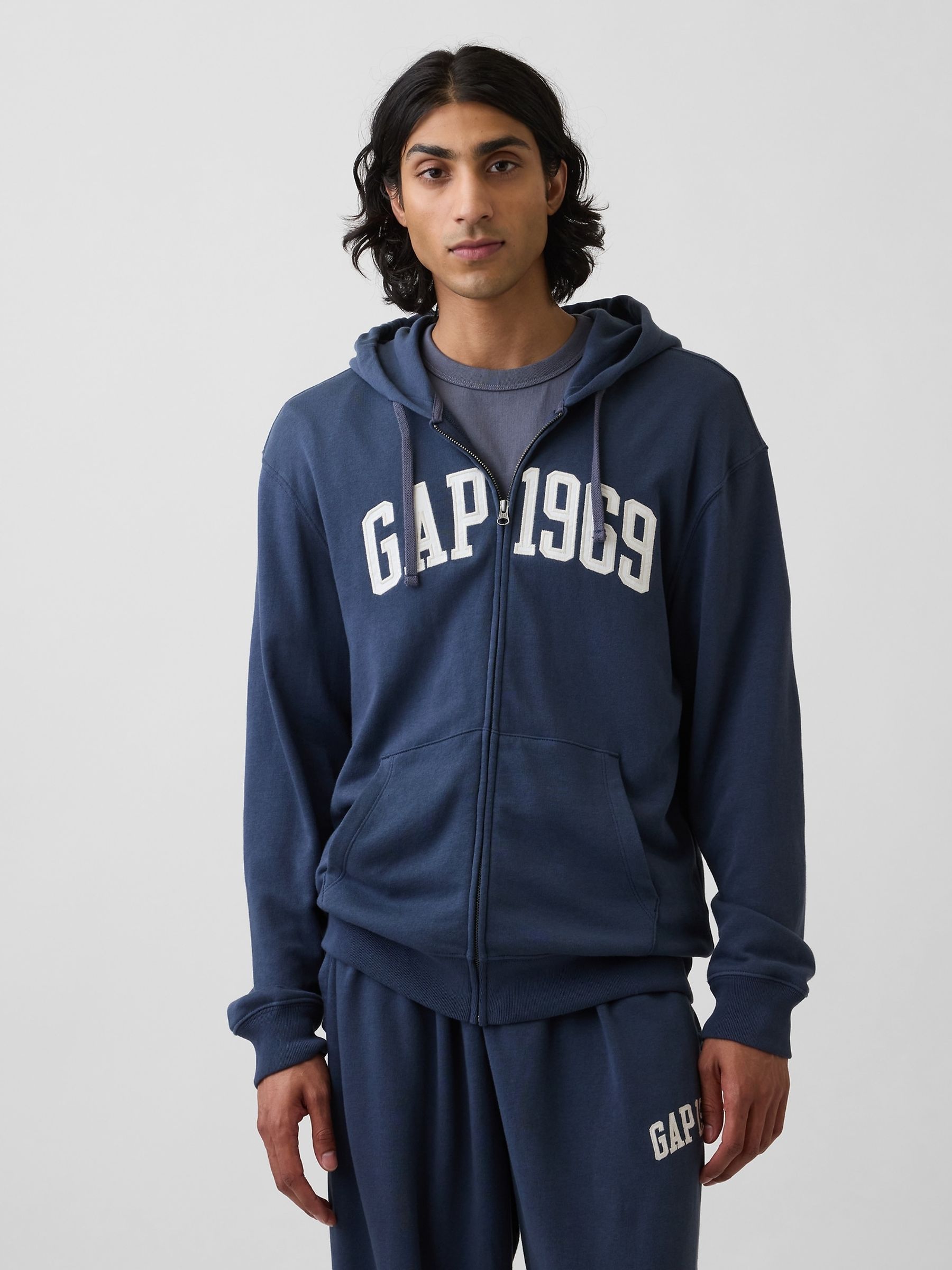 Navy French Terry Relaxed 1969 Logo Zip Hoodie - Image 1 of 4