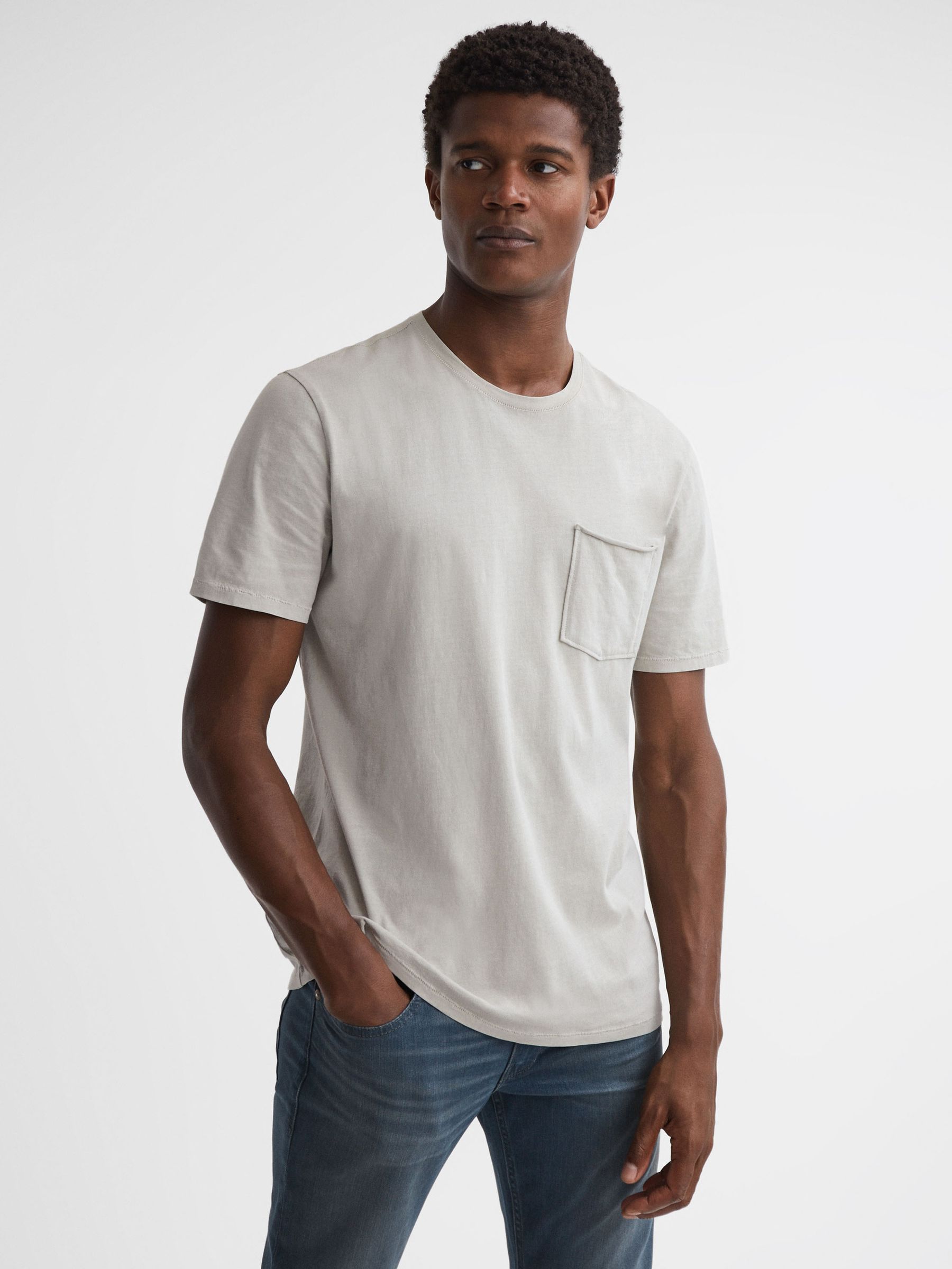 Paige Chest Pocket Acid Wash T-Shirt in Vintage London Fog - Image 1 of 5 Paige Chest Pocket Acid Wash T-Shirt in Vintage London Fog - Image 1 of 5