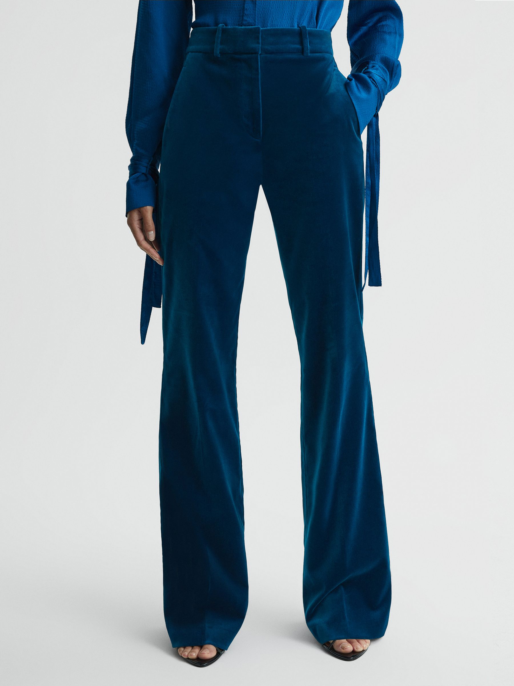 Velvet Flared Suit Trousers in Blue - Image 4 of 6