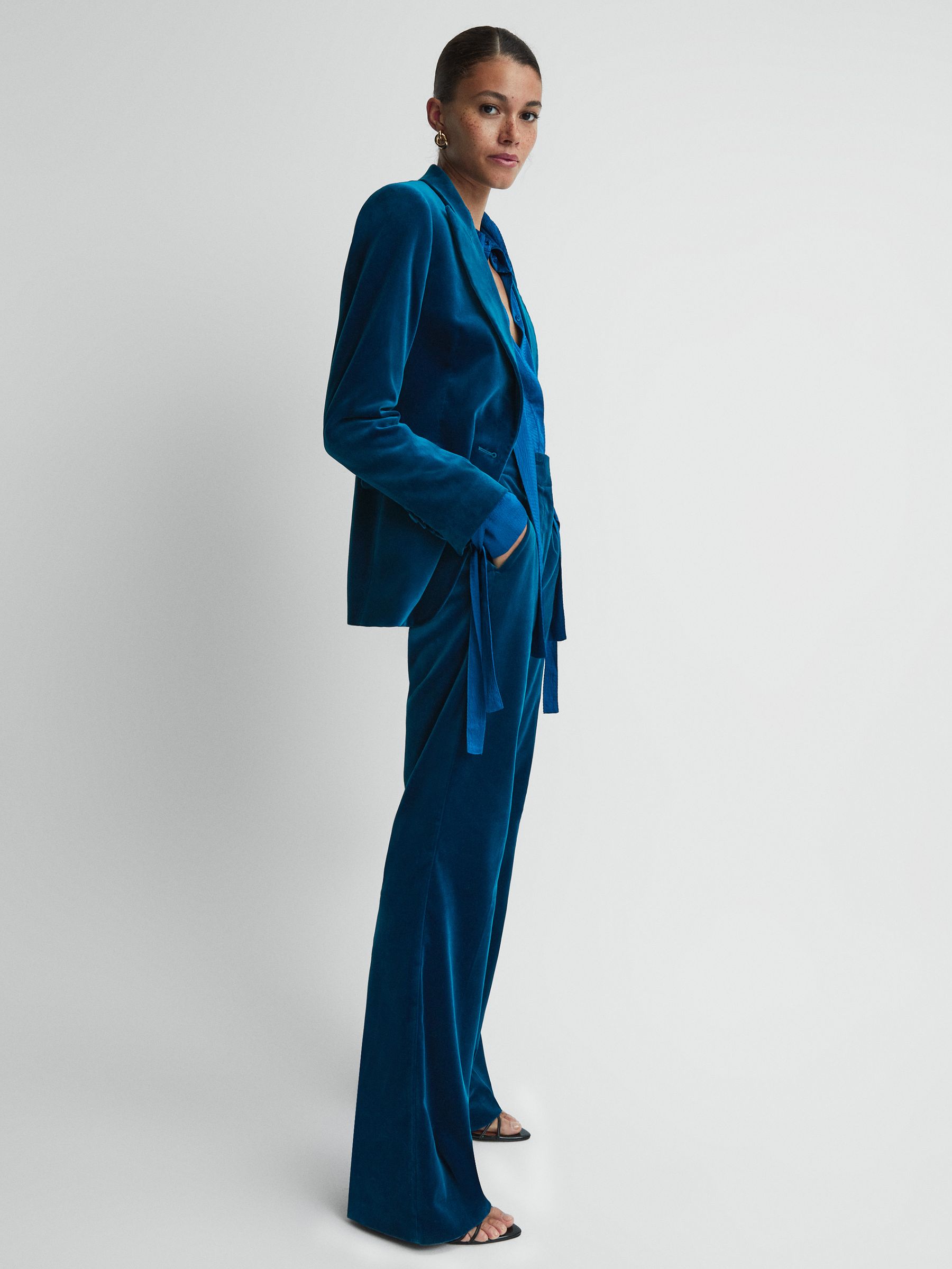 Velvet Flared Suit Trousers in Blue - Image 6 of 6