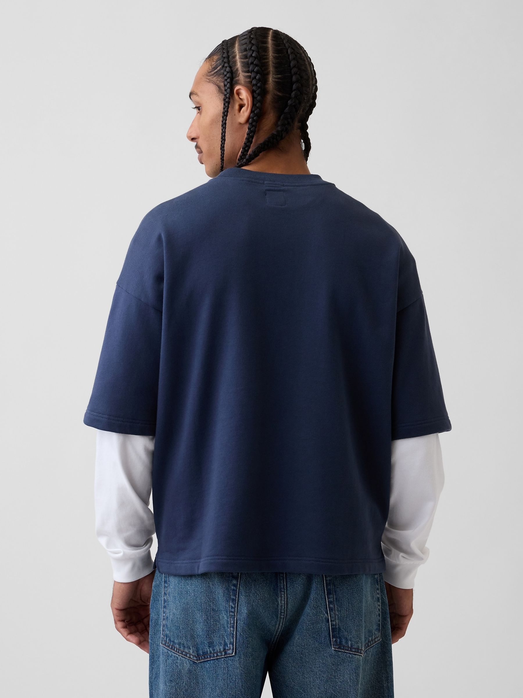 Navy Heavyweight French Terry Oversized Short Sleeve Sweatshirt - Image 2 of 4
