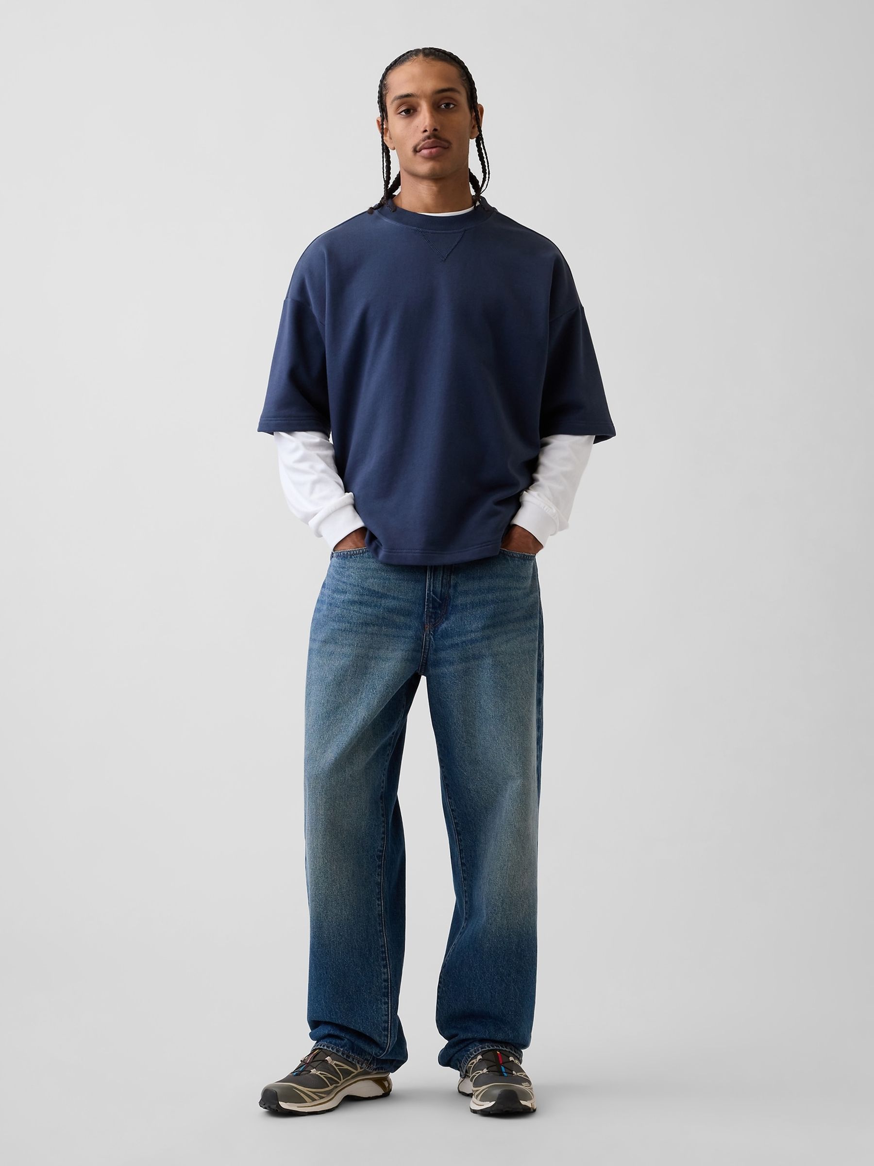Navy Heavyweight French Terry Oversized Short Sleeve Sweatshirt - Image 3 of 4