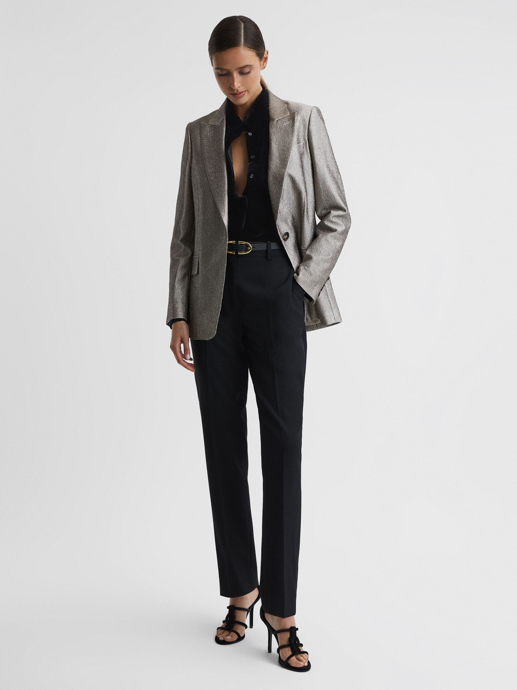 Velvet Button-Through Shirt in Black - Image 3 of 5