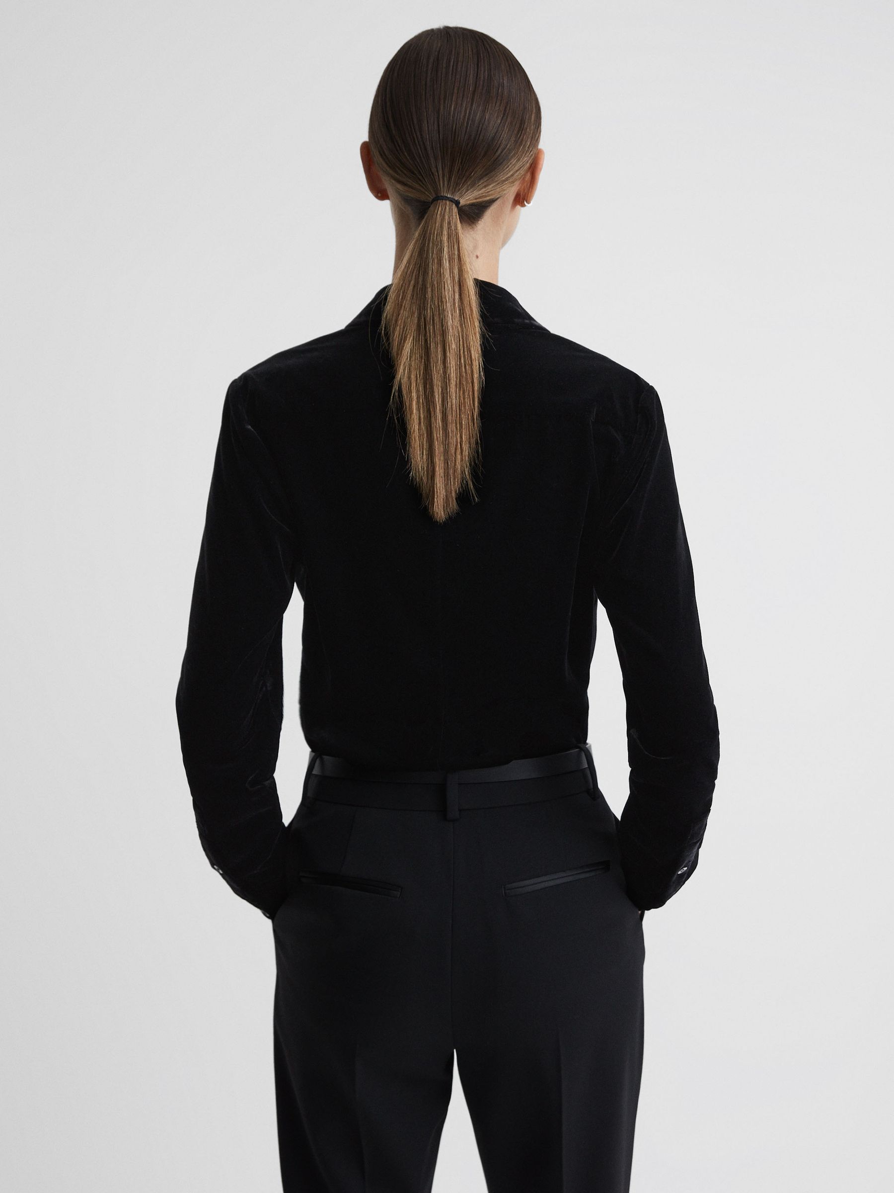 Velvet Button-Through Shirt in Black - Image 5 of 5