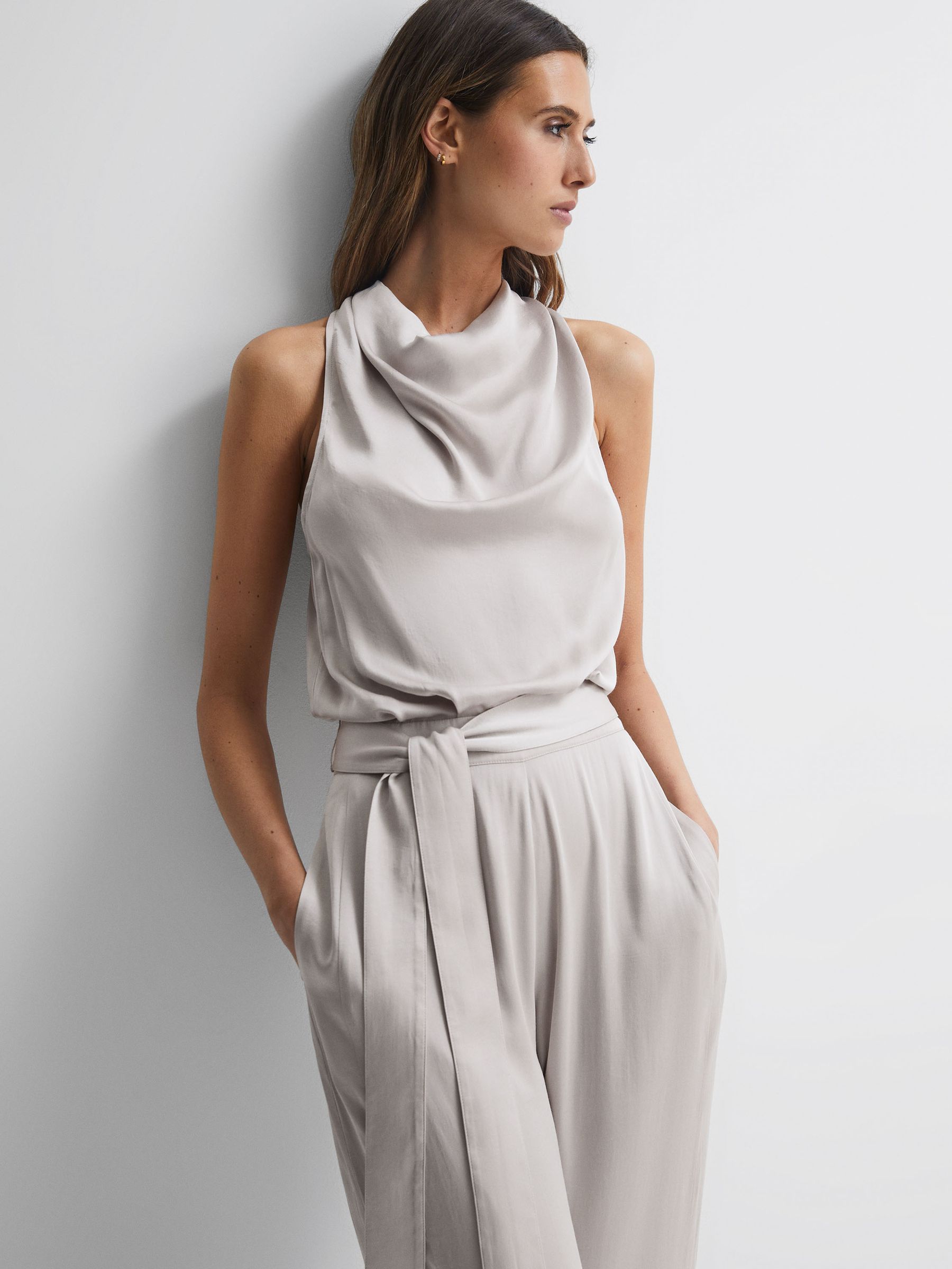 Sleeveless Cowl Neck Jumpsuit in Neutral - Image 3 of 5
