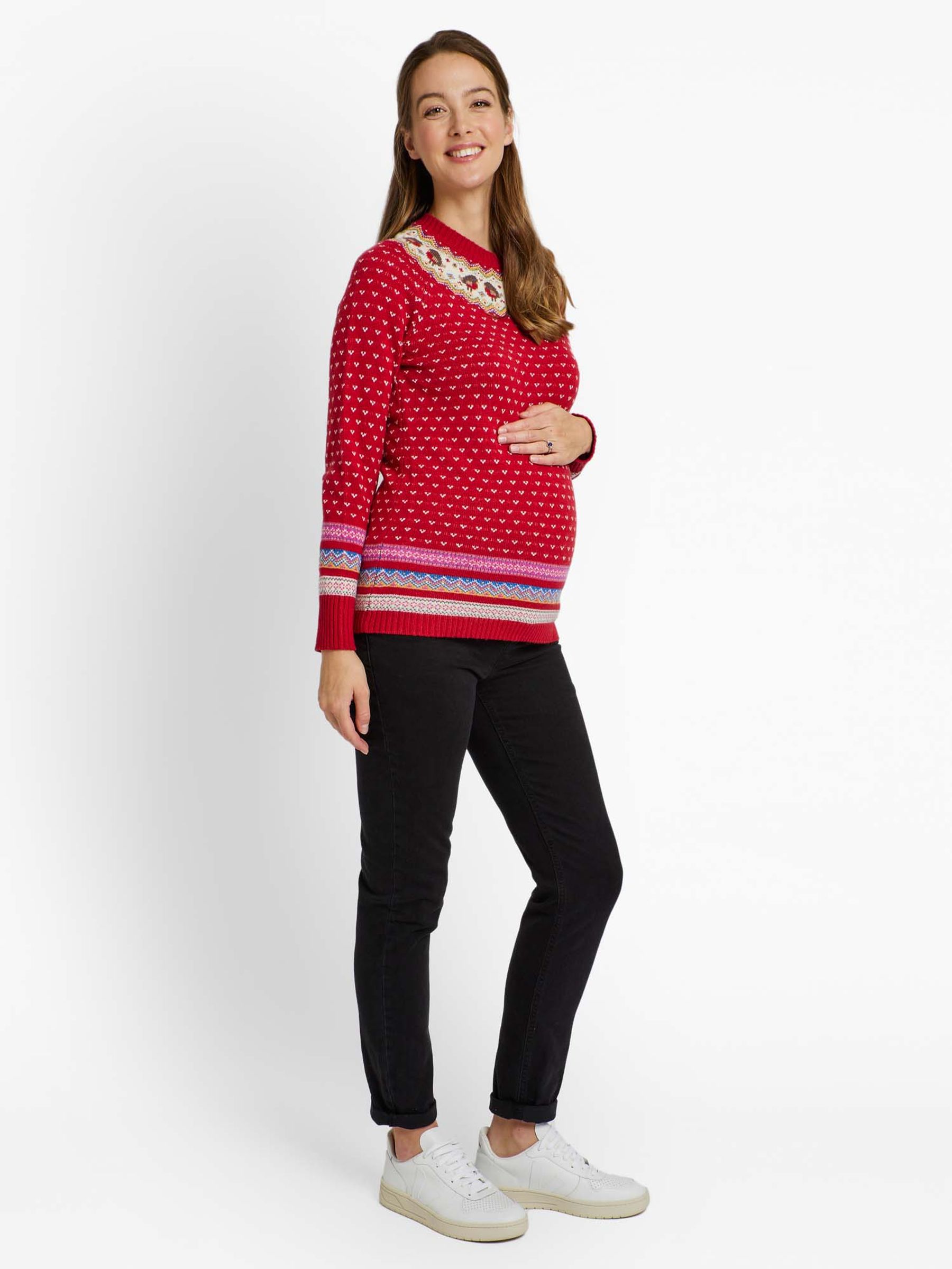 Red Maternity Christmas Robin Fair Isle Pattern Jumper - Image 2 of 3