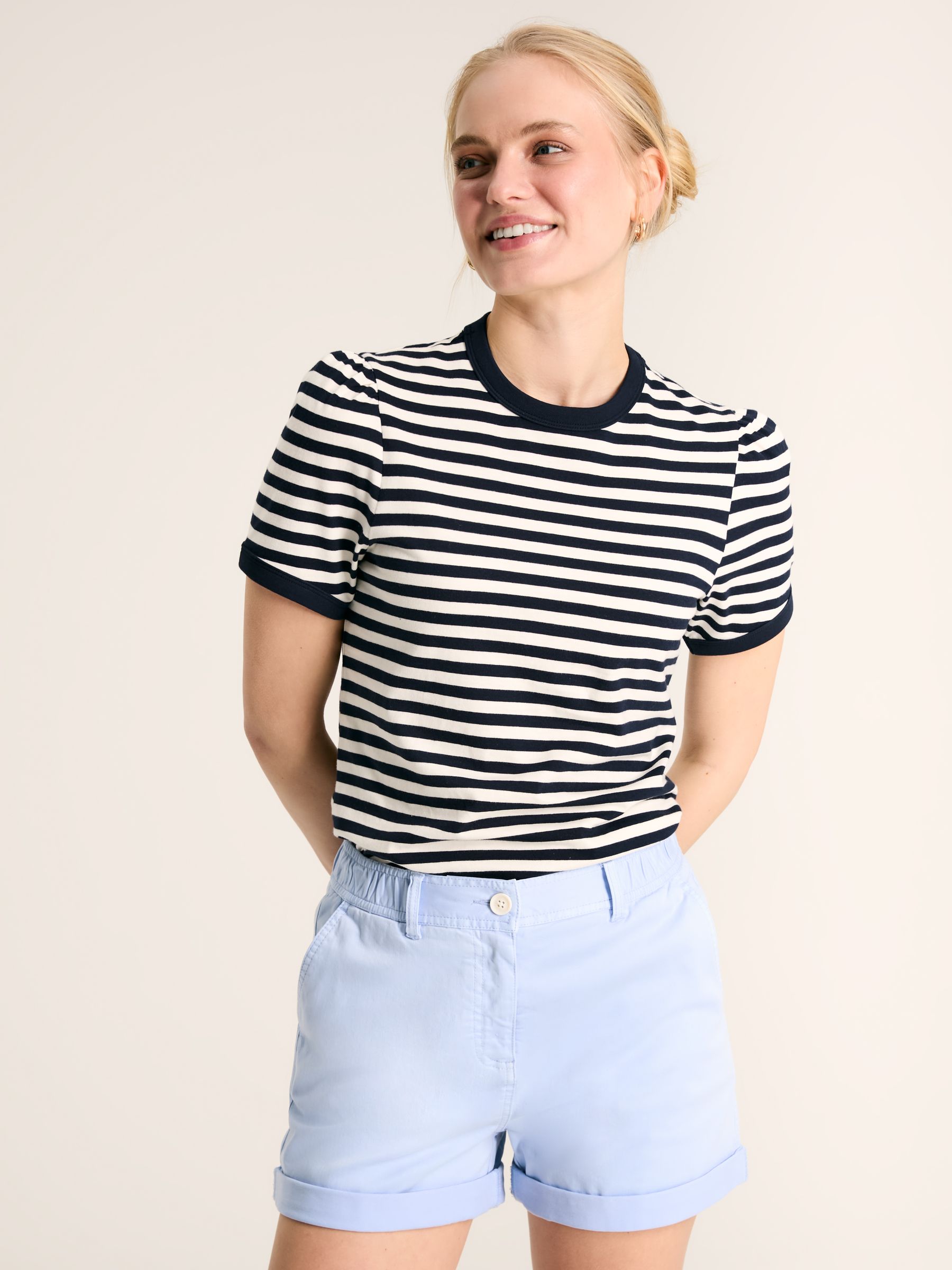 Erin Navy Blue Stripe Short Sleeve T-Shirt - Image 1 of 6