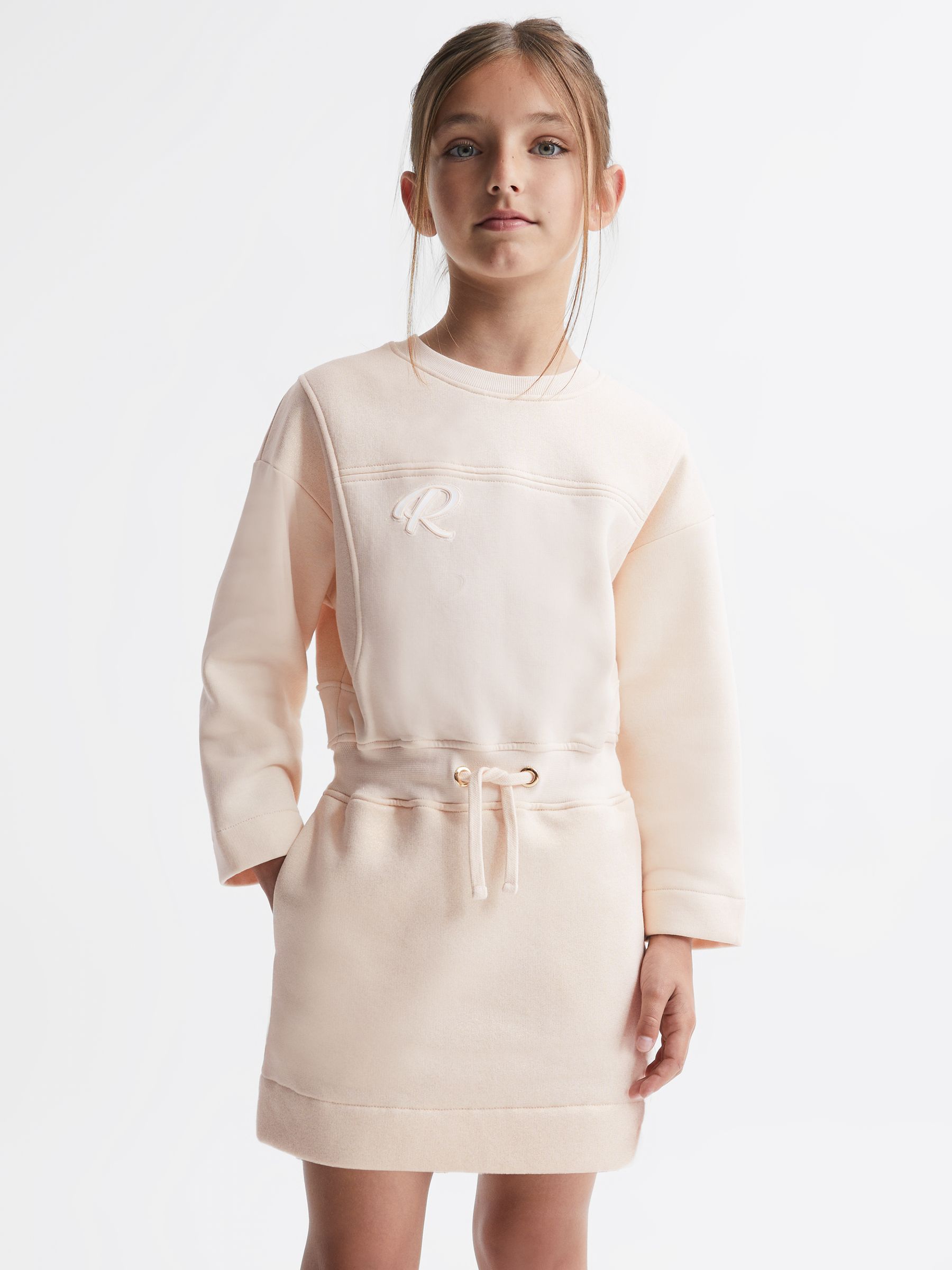 9-14 yrs Sparkle Crew Neck Drawstring Dress in Pink - Image 1 of 6