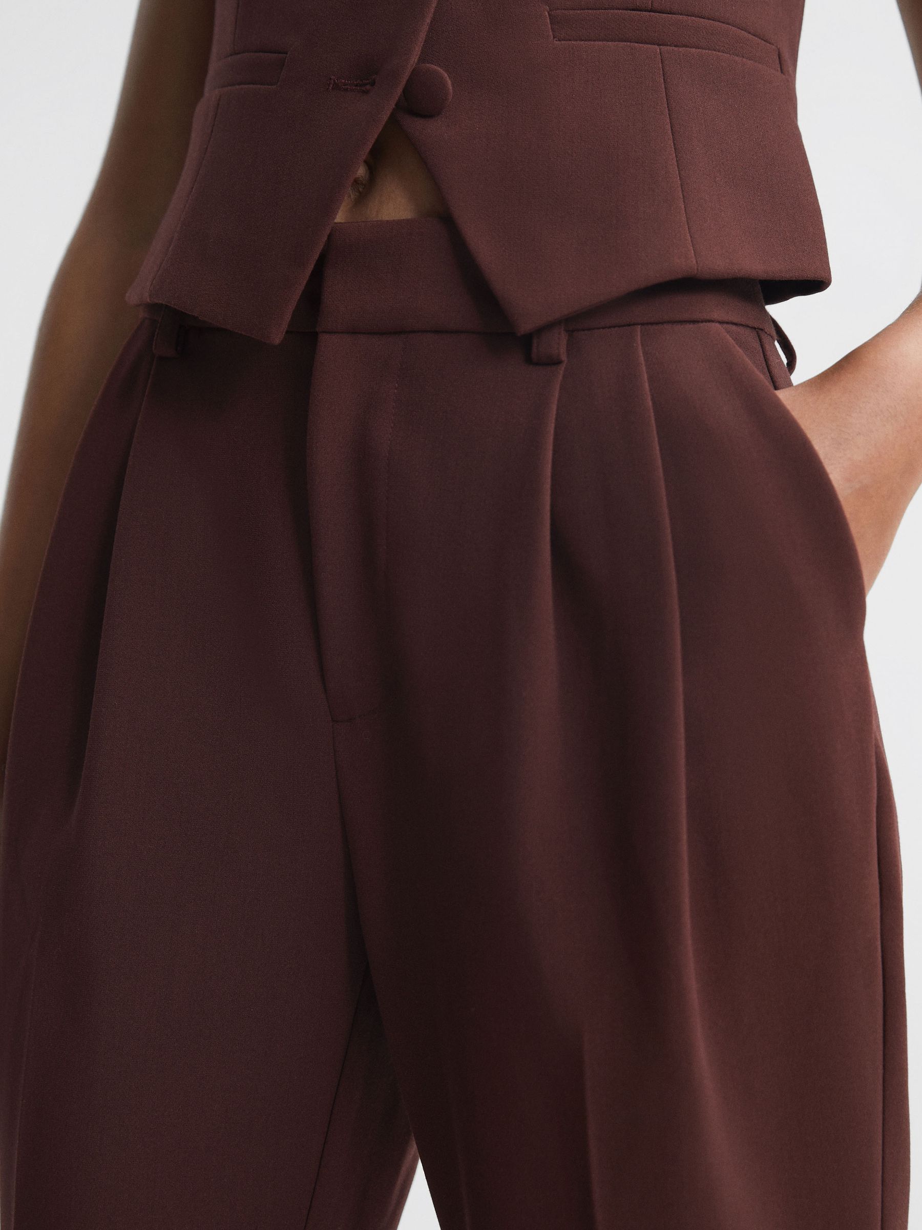 Paige High Rise Rolled Hem Suit Trousers in Mahogany - Image 4 of 6