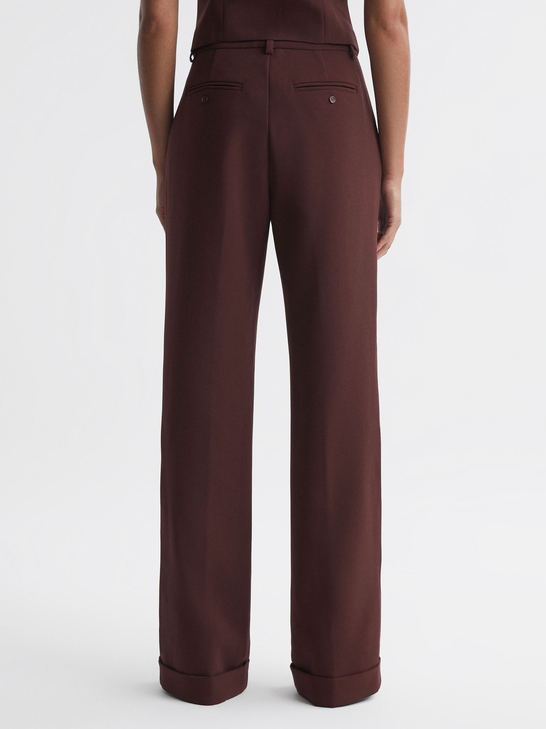 Paige High Rise Rolled Hem Suit Trousers in Mahogany - Image 5 of 6