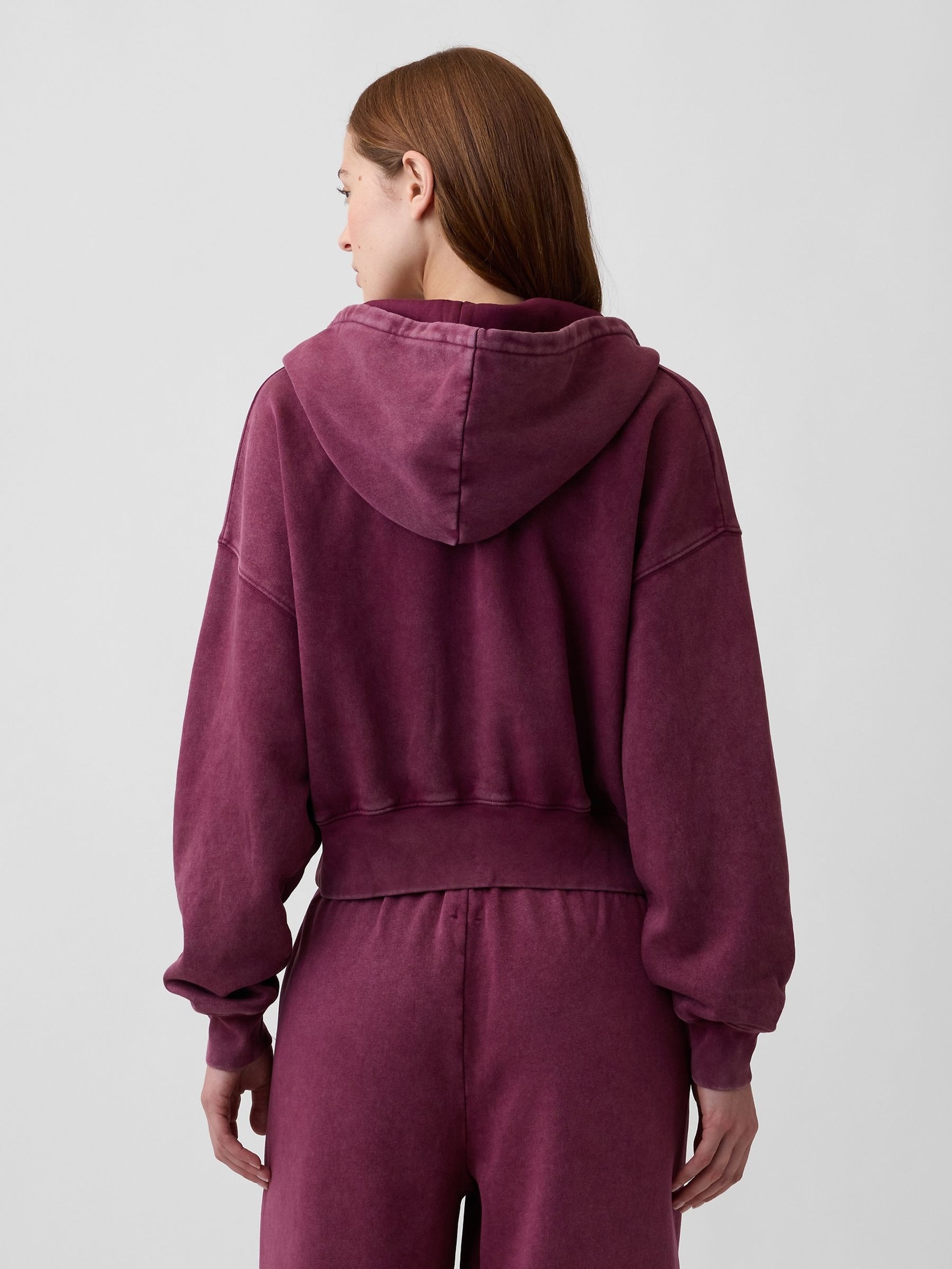 Burgundy Red Vintage Soft Wedge Zip Hoodie - Image 2 of 4