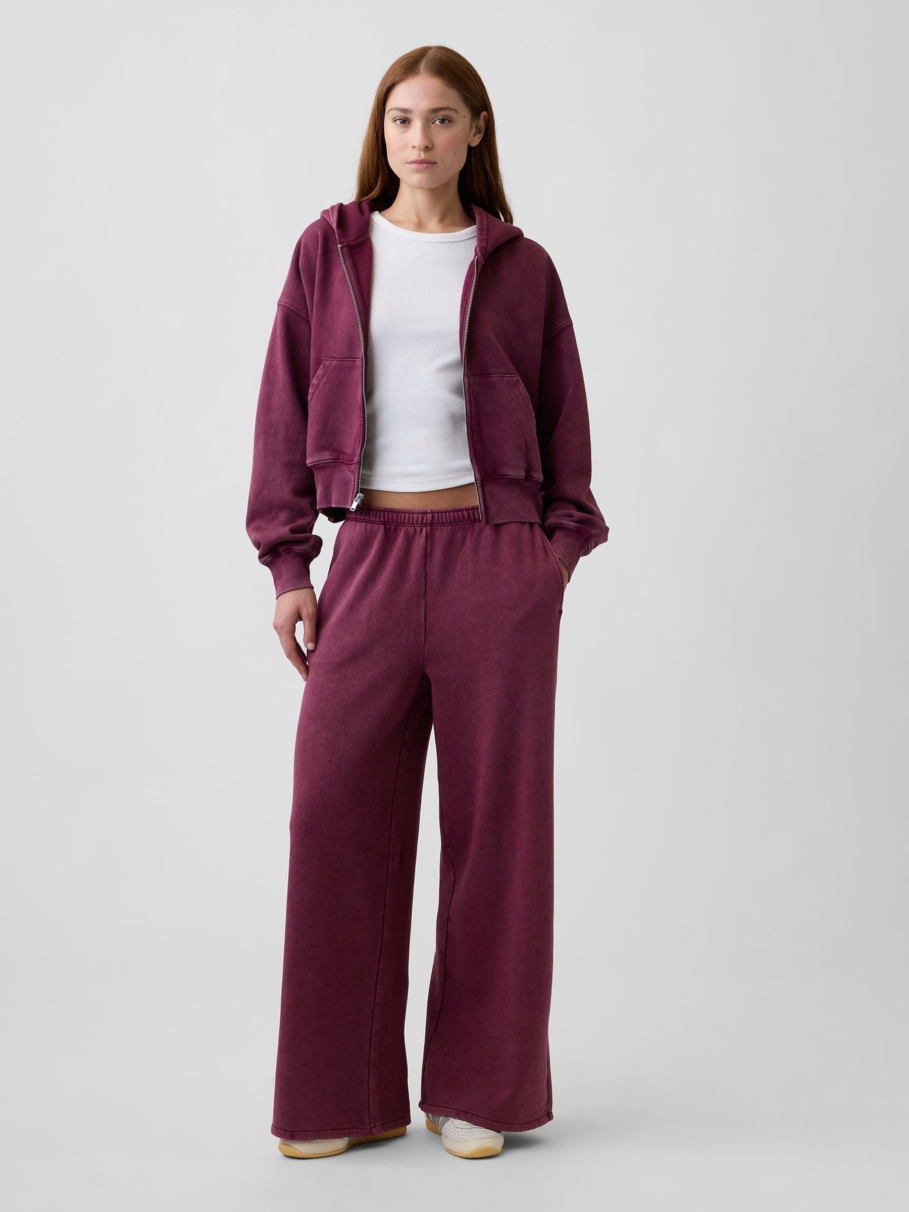 Burgundy Red Vintage Soft Wedge Zip Hoodie - Image 3 of 4
