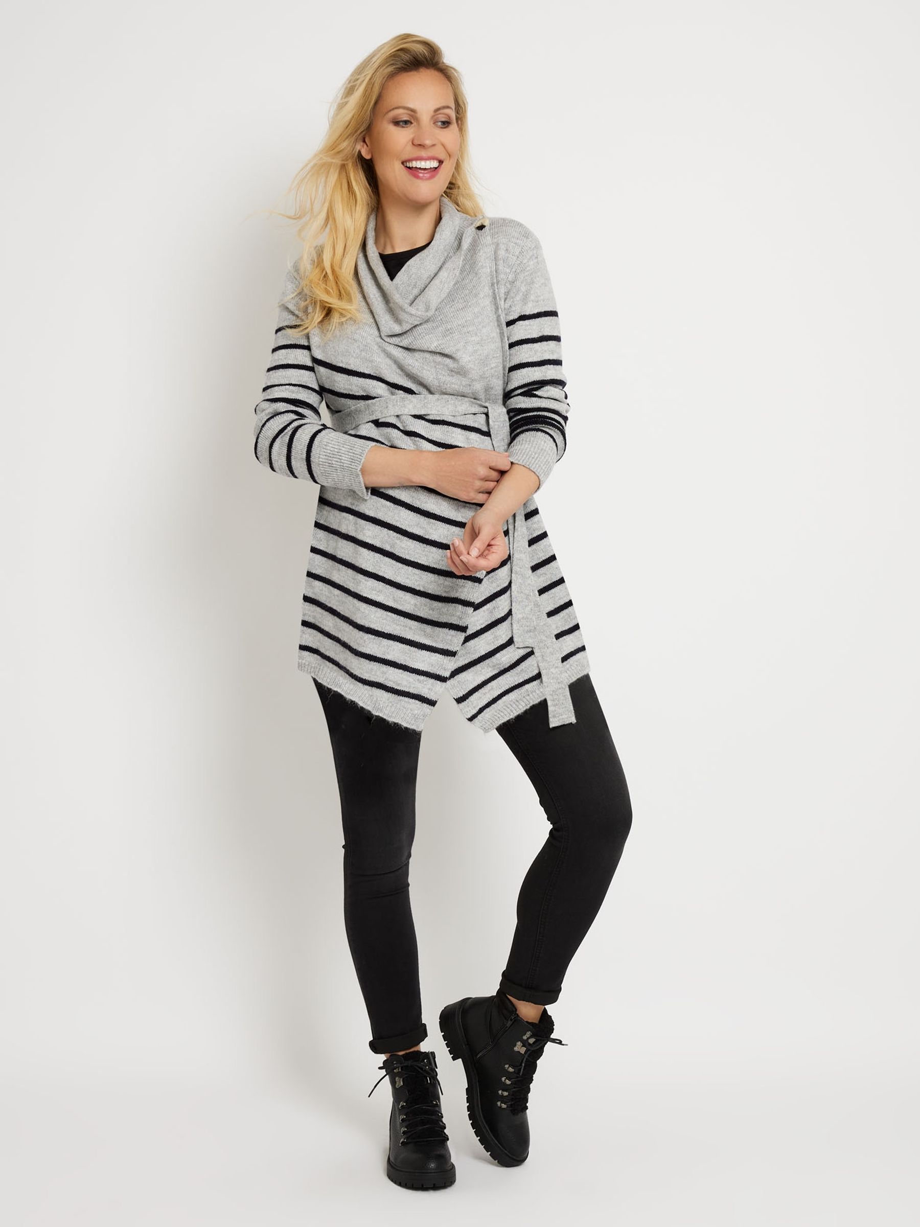 Marl Grey Grey Stripe Maternity & Nursing Cardigan - Image 1 of 3