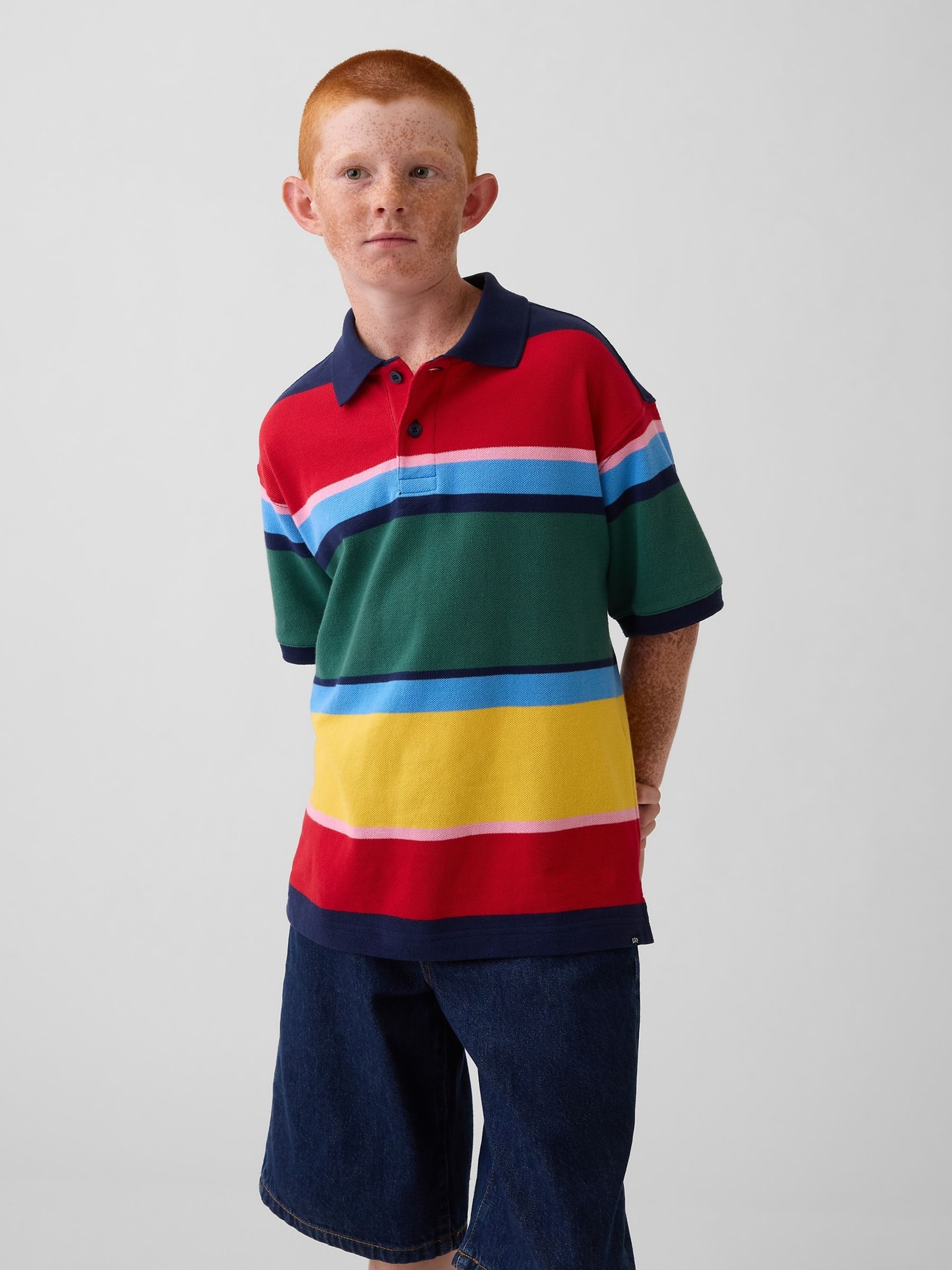 Multi Stripe Relaxed Pique Polo Shirt - Image 1 of 5