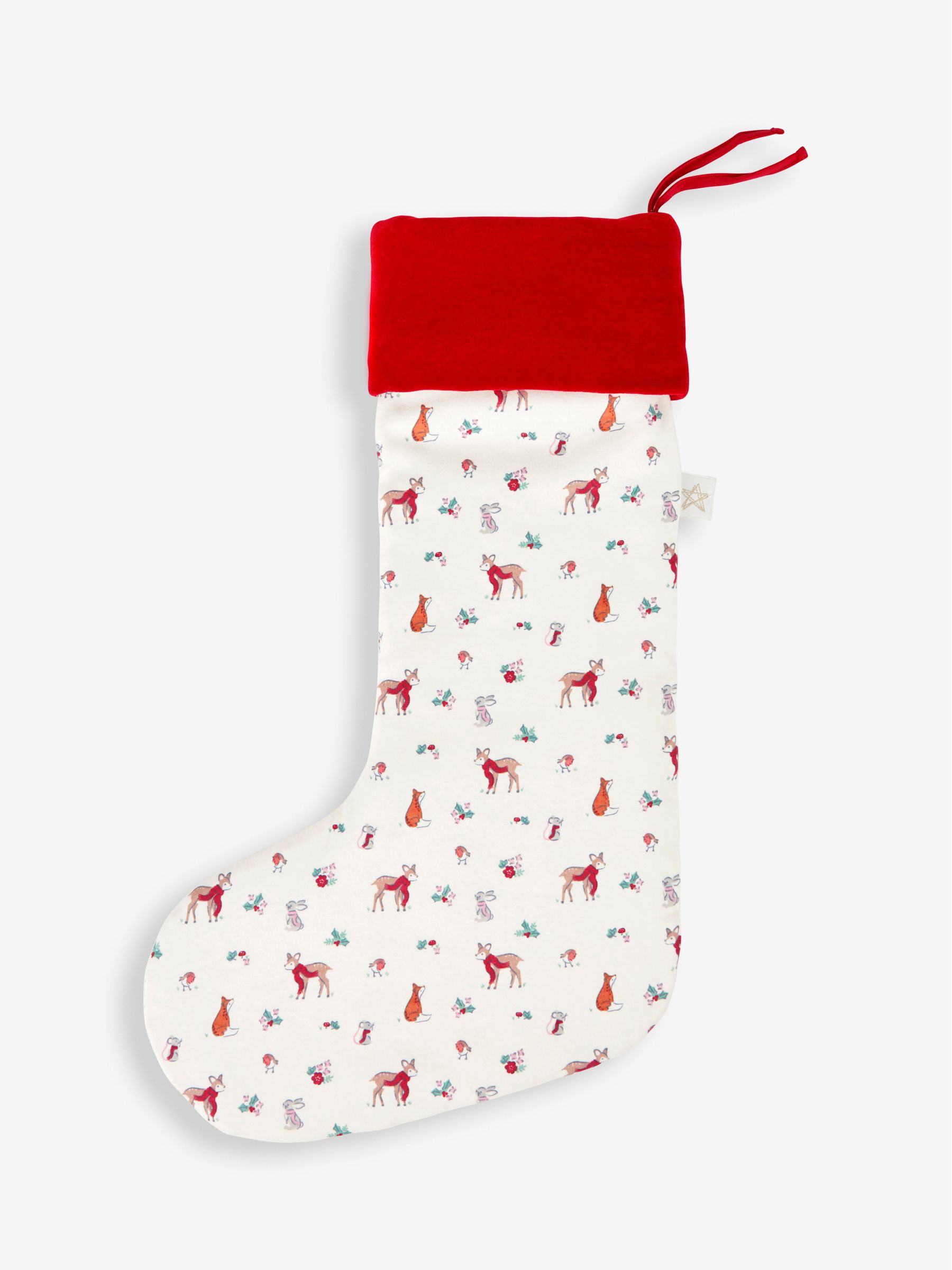 Cream Woodland Print Christmas Stocking - Image 1 of 2