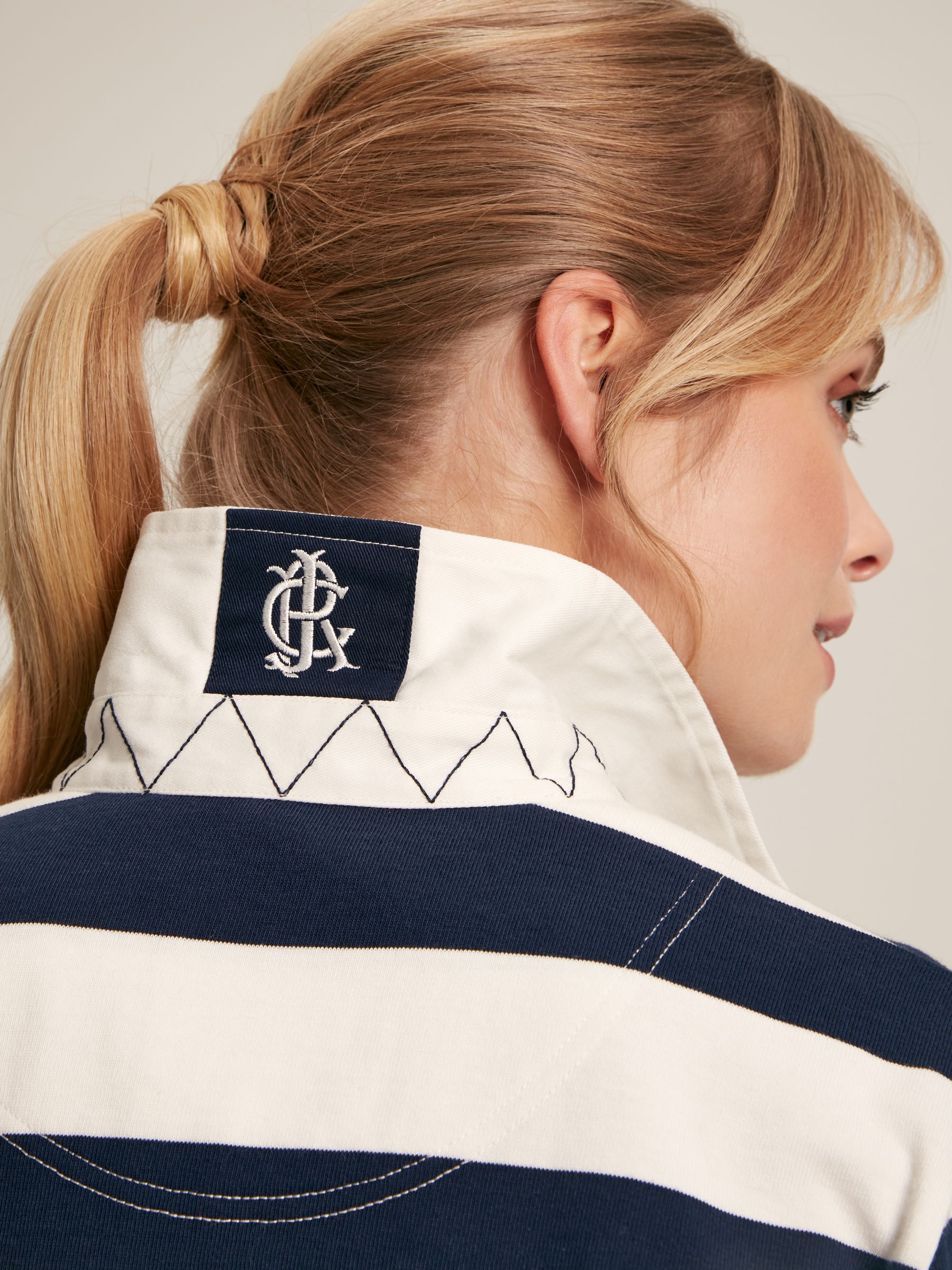 Falmouth Navy & White Cotton Rugby Shirt - Image 6 of 7
