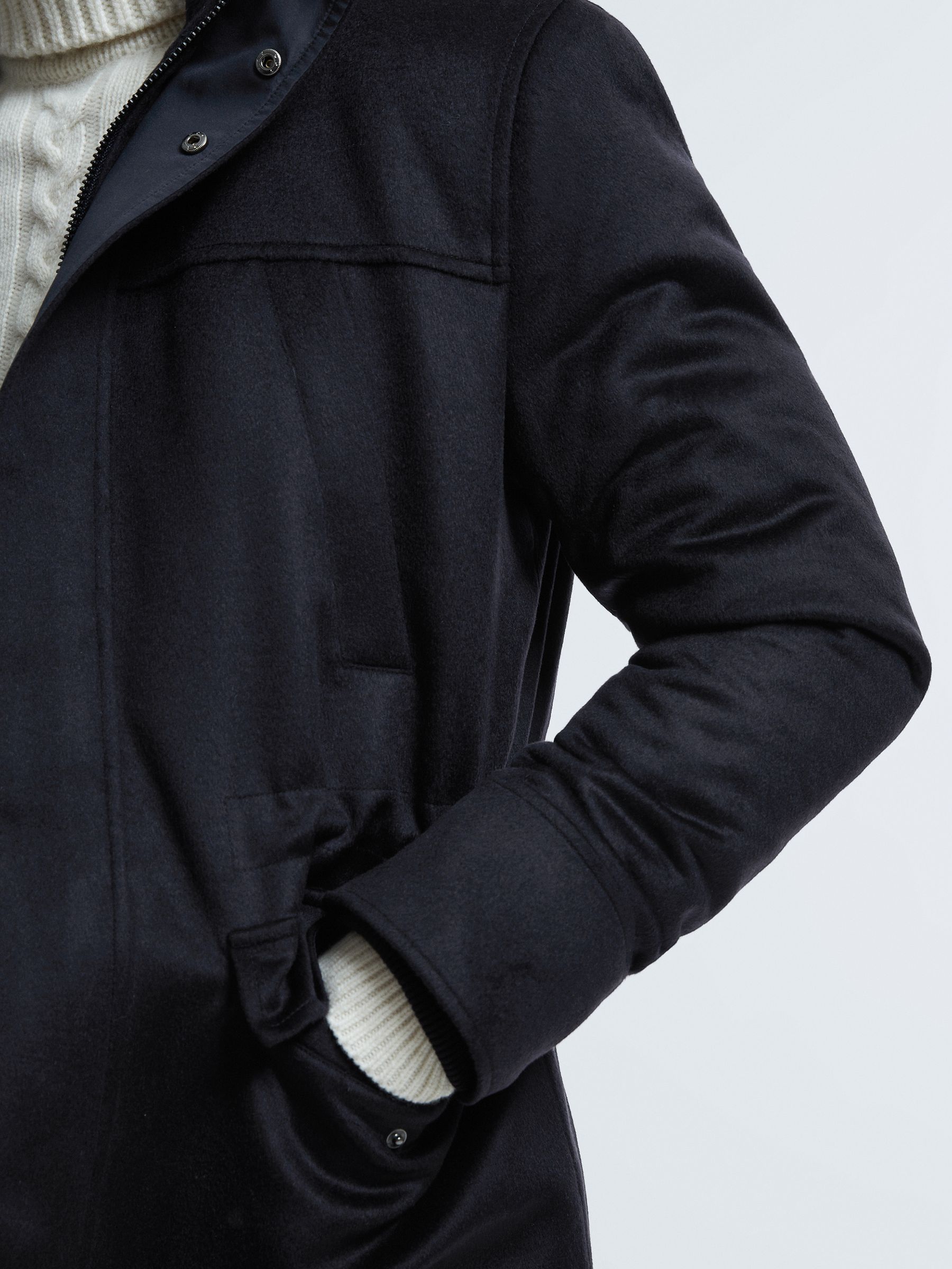 Atelier Cashmere Removable Faux Fur Hooded Coat in Navy - Image 7 of 9