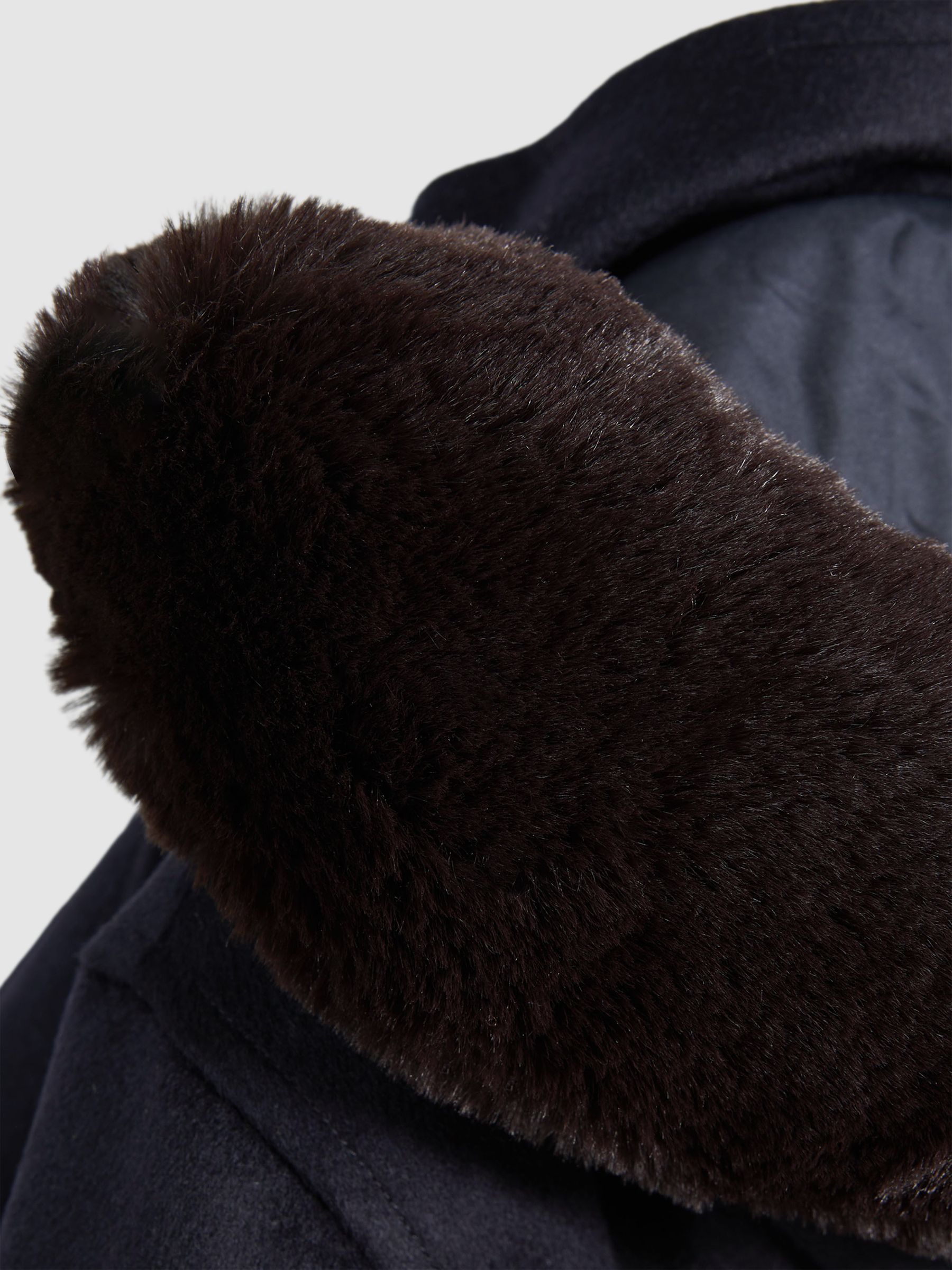 Atelier Cashmere Removable Faux Fur Hooded Coat in Navy - Image 8 of 9