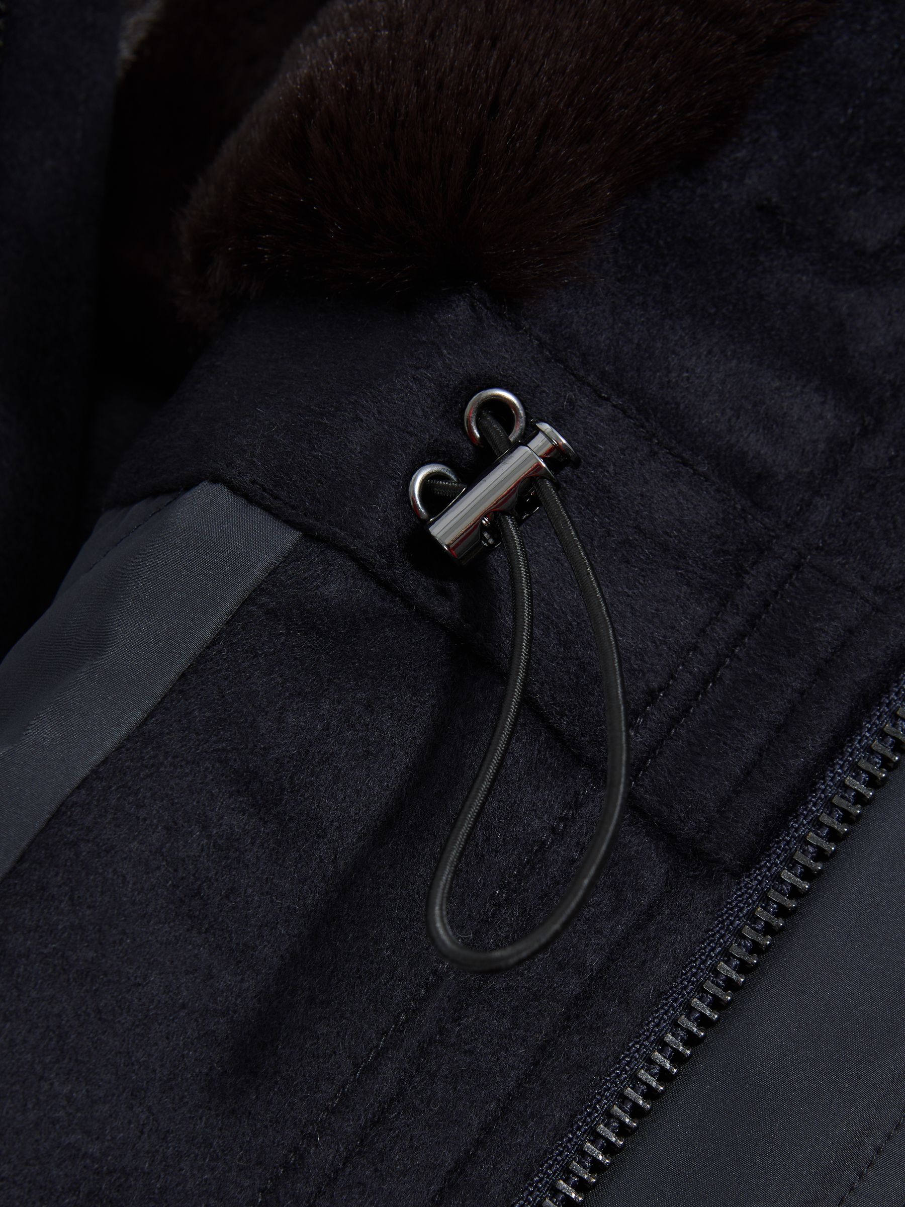 Atelier Cashmere Removable Faux Fur Hooded Coat in Navy - Image 9 of 9