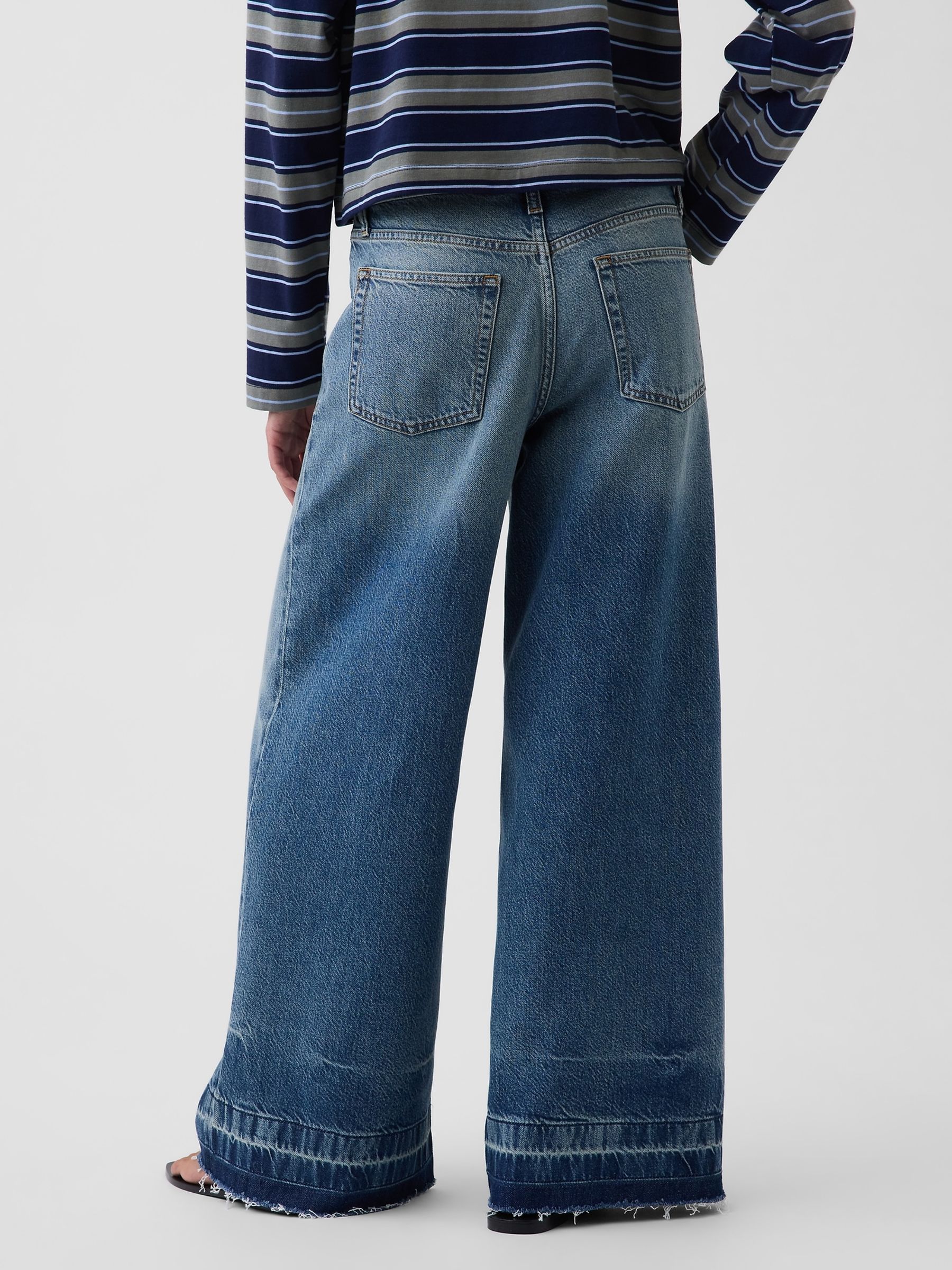 Medium Wash Mid Rise Stripe Baggy Jeans - Image 2 of 5 Medium Wash Mid Rise Stripe Baggy Jeans - Image 2 of 5