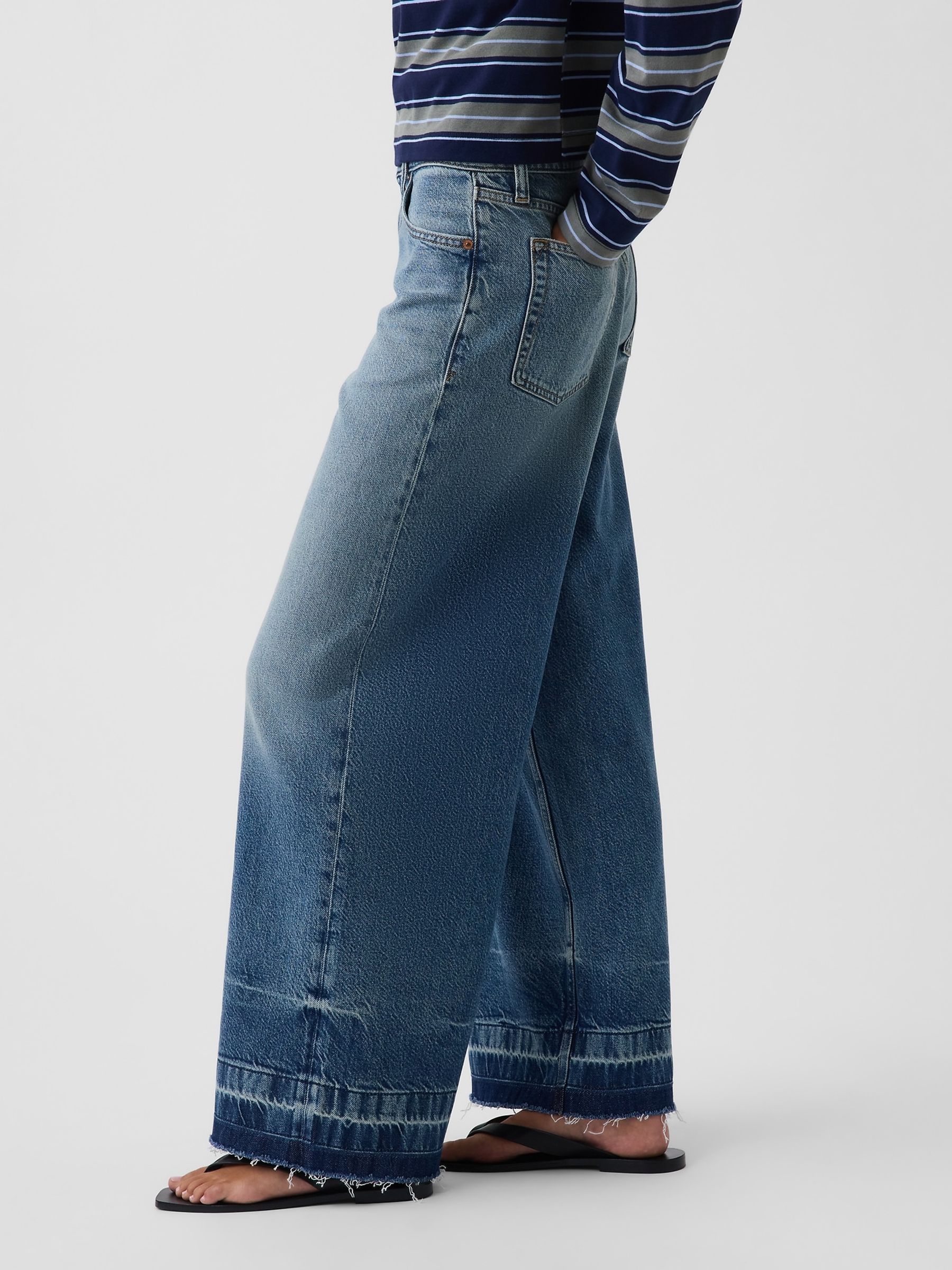 Medium Wash Mid Rise Stripe Baggy Jeans - Image 3 of 5
