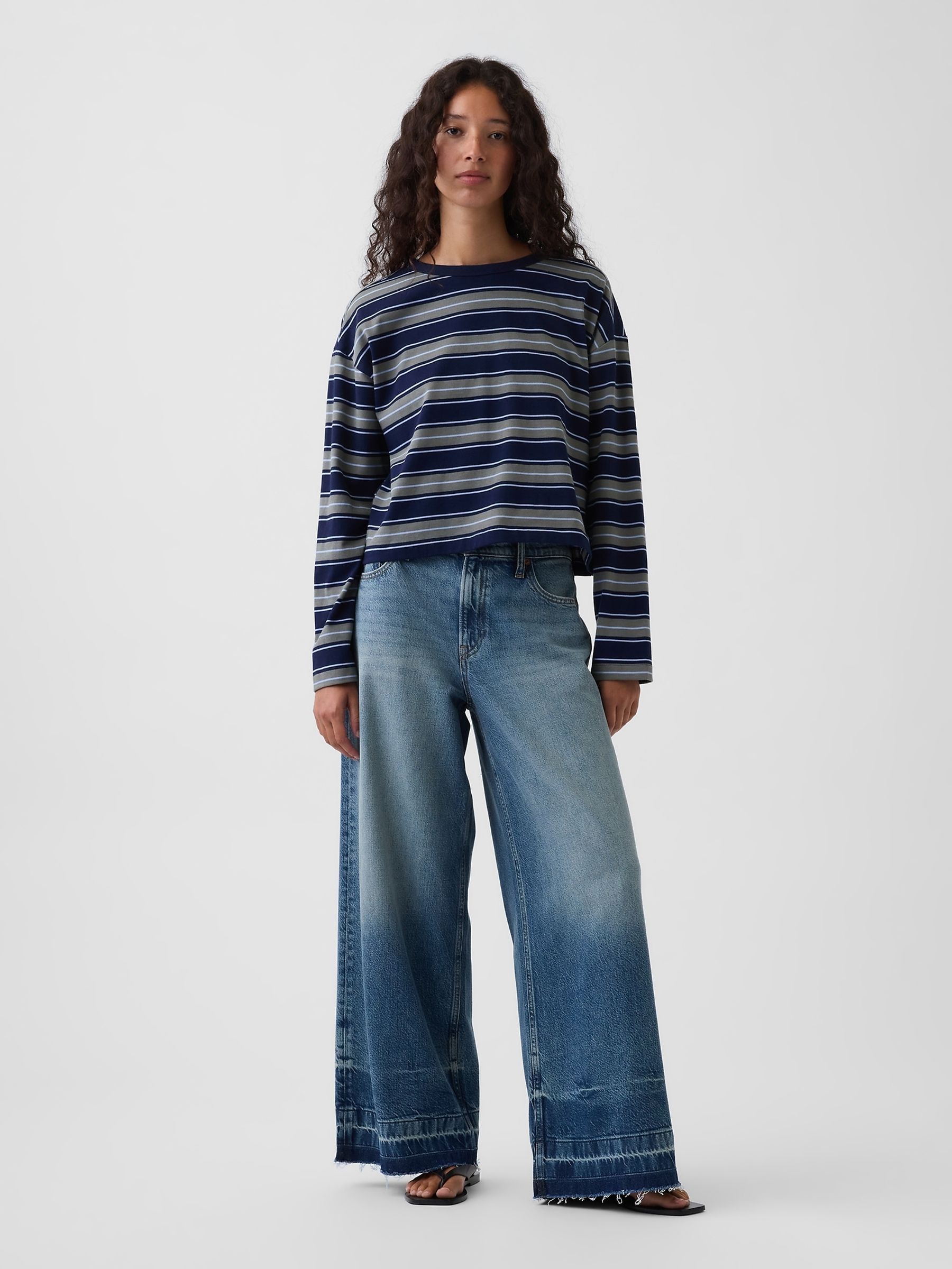 Medium Wash Mid Rise Stripe Baggy Jeans - Image 4 of 5