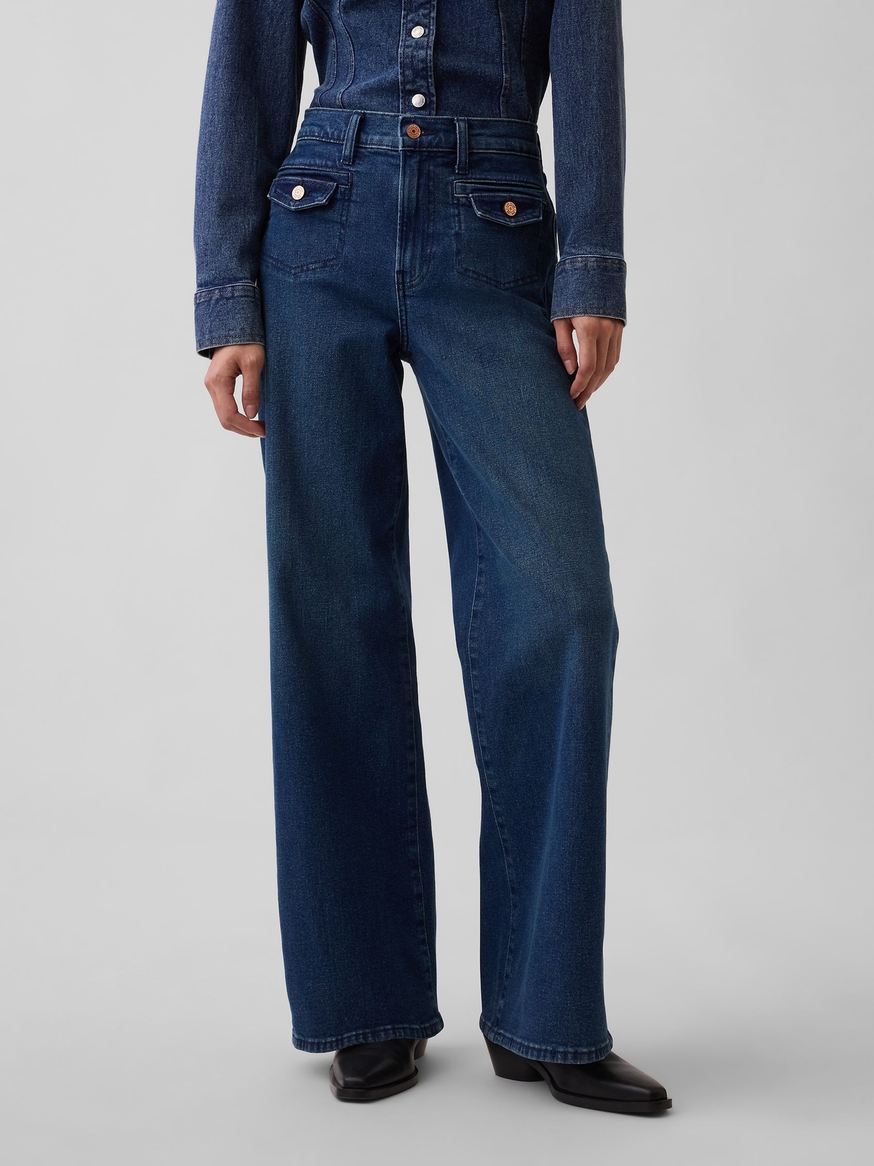 Medium Wash High Waisted Stride Wide-Leg Jeans - Image 1 of 5