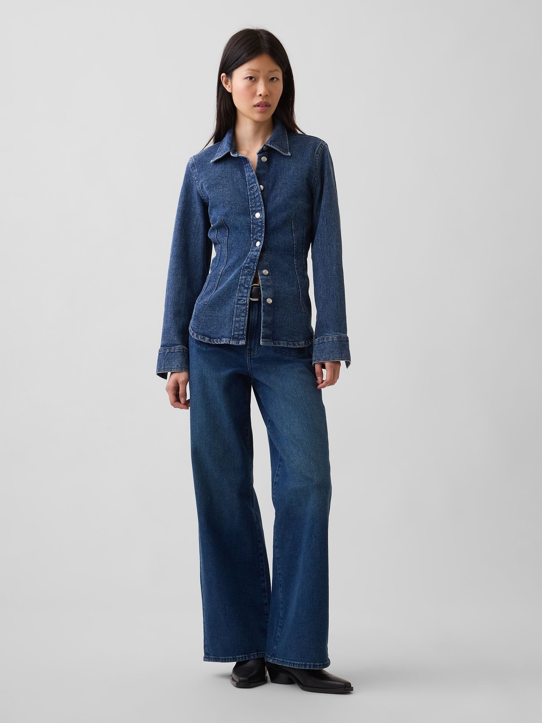 Medium Wash High Waisted Stride Wide-Leg Jeans - Image 4 of 5