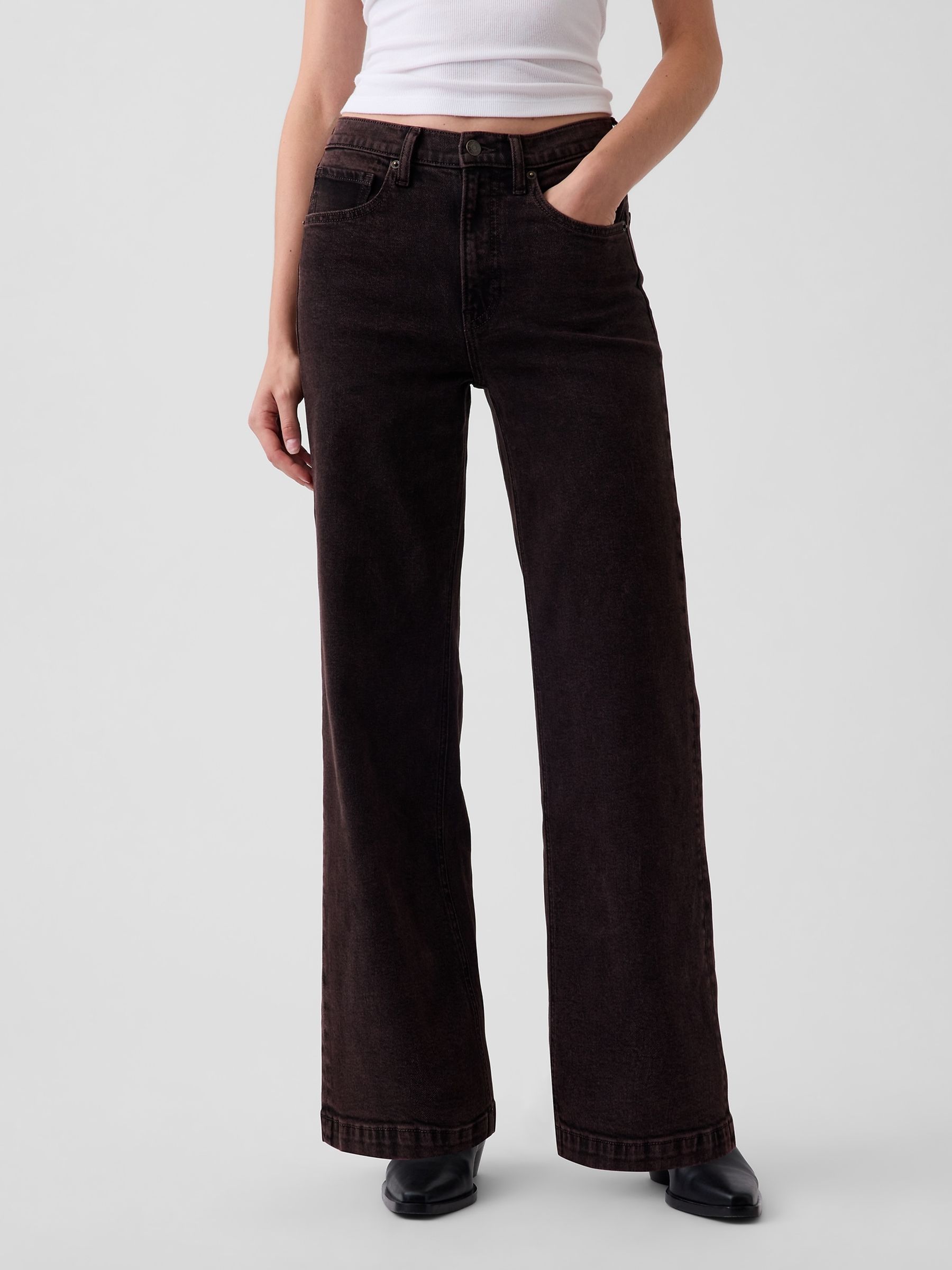 Dark Brown High Waisted Stride Wide-Leg Jeans - Image 1 of 5