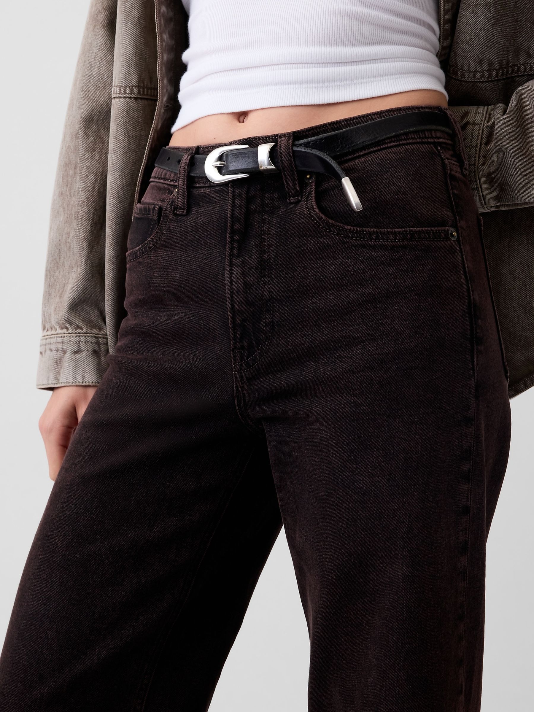Dark Brown High Waisted Stride Wide-Leg Jeans - Image 3 of 5
