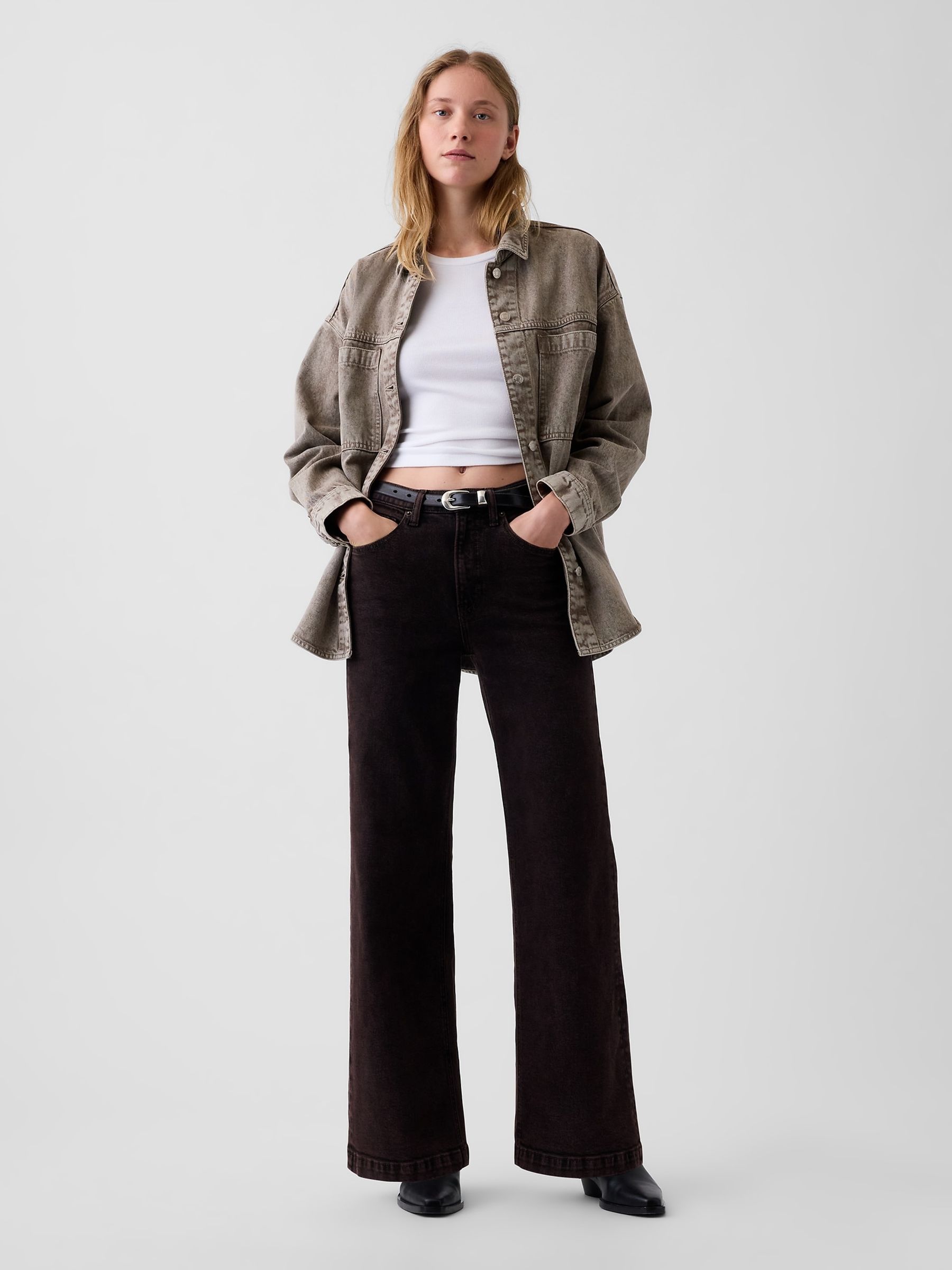 Dark Brown High Waisted Stride Wide-Leg Jeans - Image 4 of 5