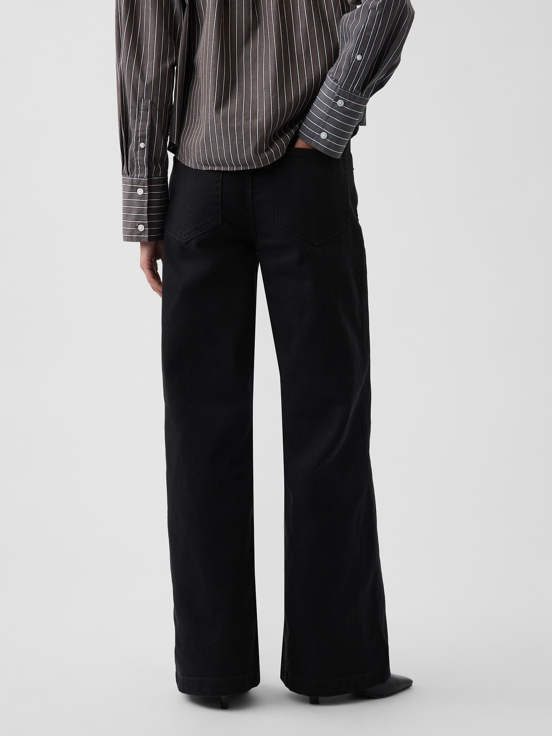 Black High Waisted Stride Wide-Leg Jeans - Image 2 of 5