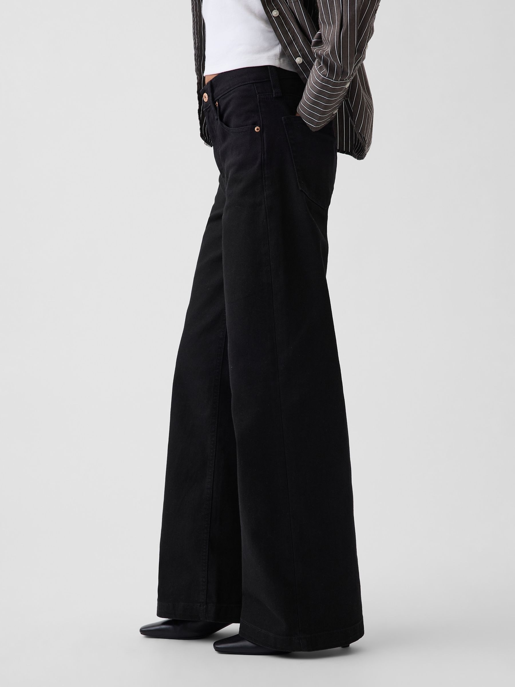 Black High Waisted Stride Wide-Leg Jeans - Image 3 of 5