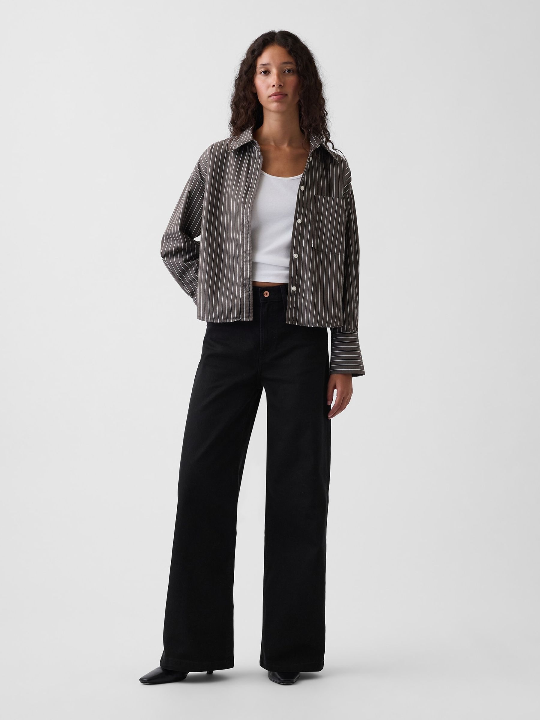 Black High Waisted Stride Wide-Leg Jeans - Image 4 of 5