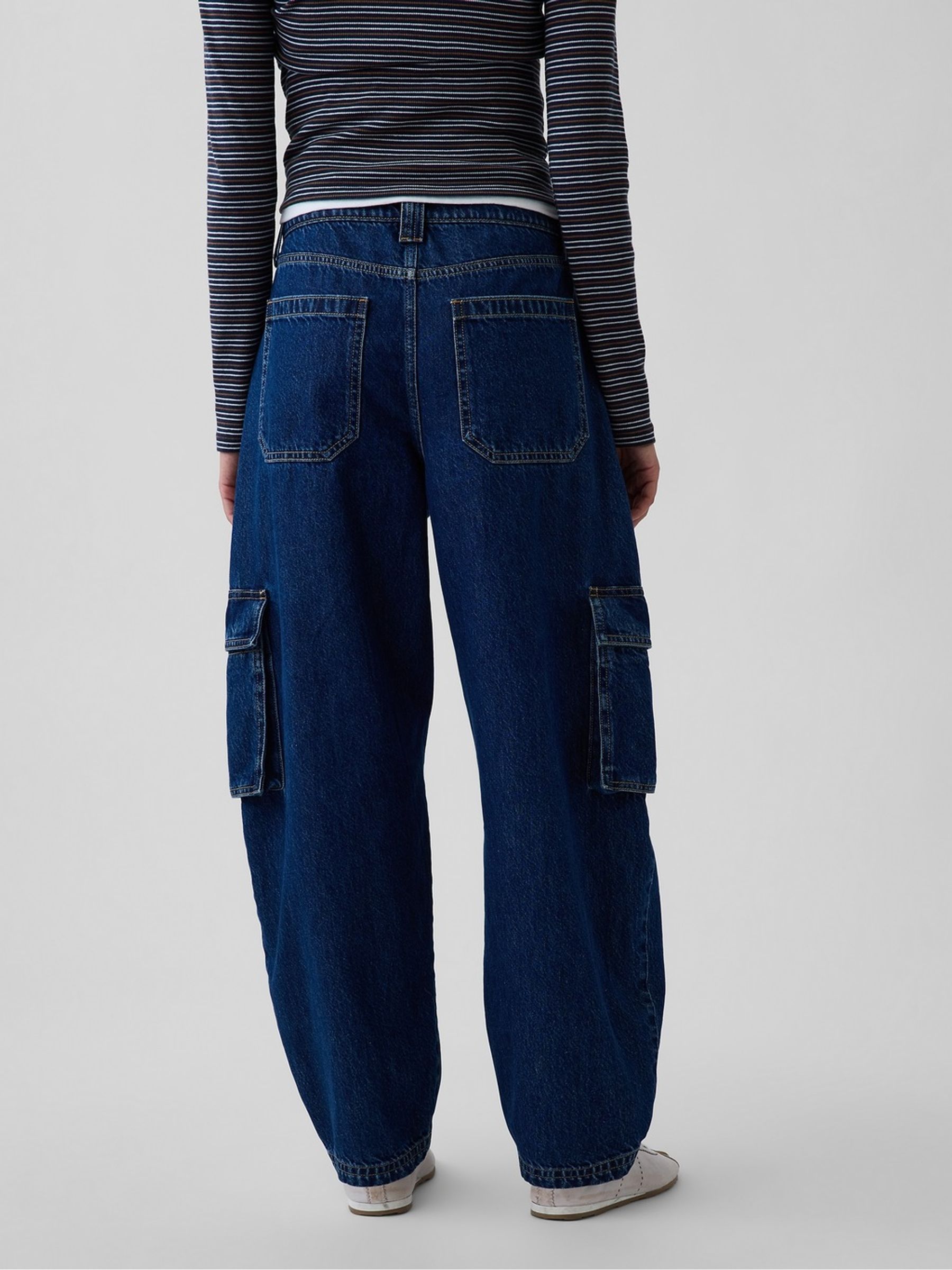 Indigo Wash High Waisted Barrel Cargo Jeans - Image 2 of 6